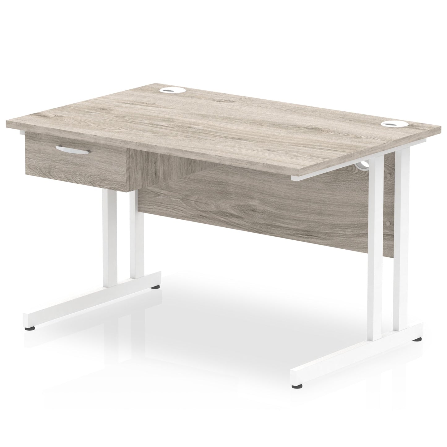 Impulse Cantilever Straight Desk White Frame With Single One Drawer Fixed Pedestal - Ergometric