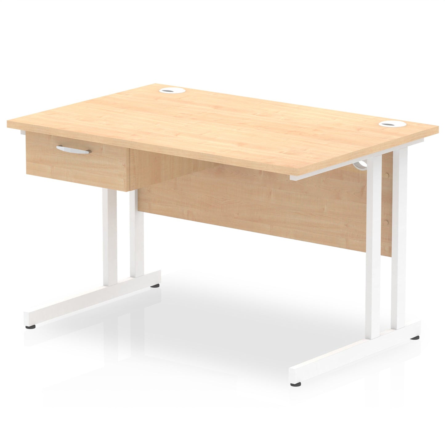 Impulse Cantilever Straight Desk White Frame With Single One Drawer Fixed Pedestal - Ergometric