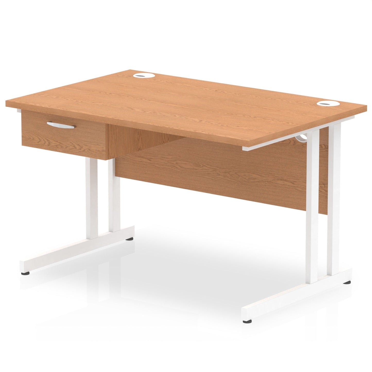 Impulse Cantilever Straight Desk White Frame With Single One Drawer Fixed Pedestal - Ergometric