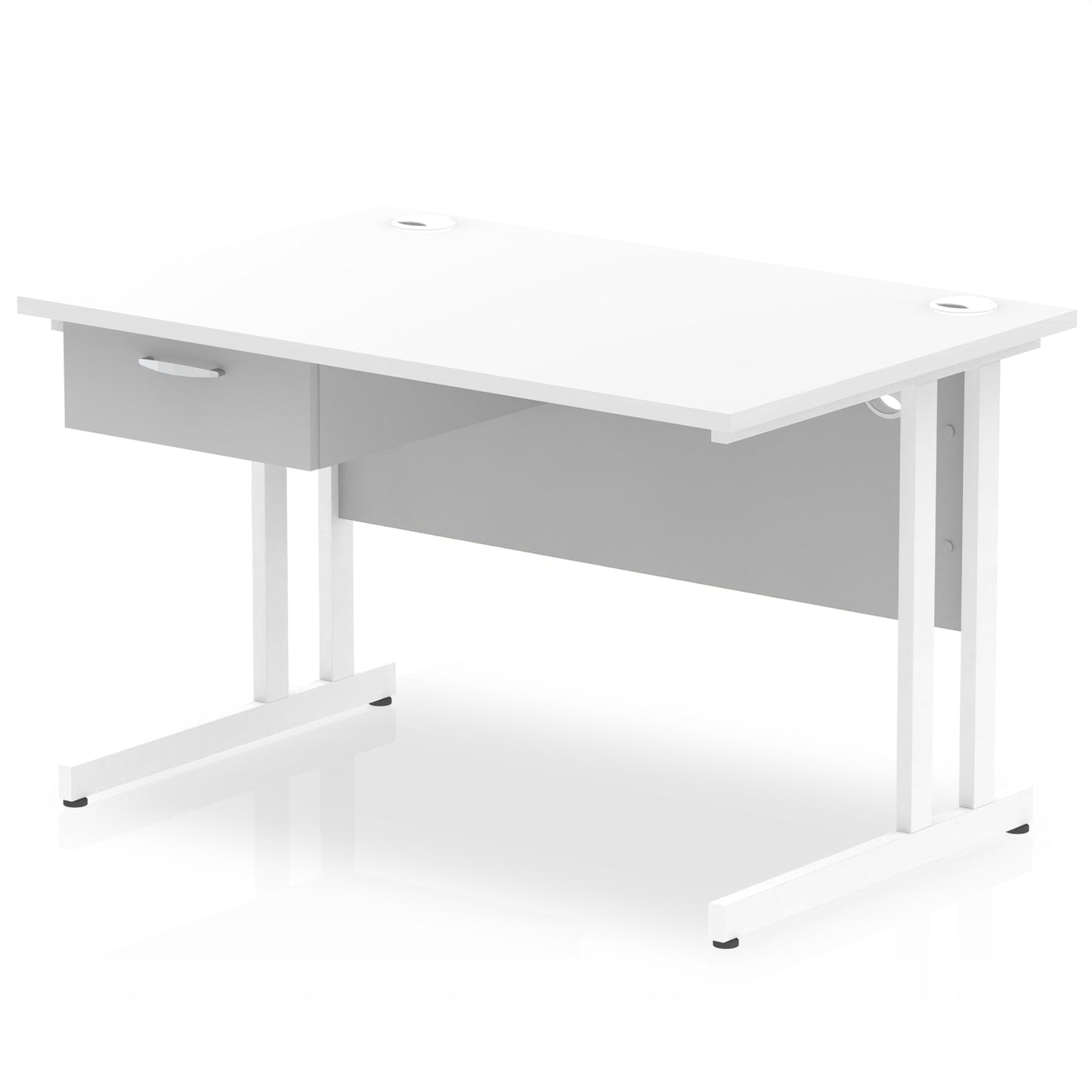 Impulse Cantilever Straight Desk White Frame With Single One Drawer Fixed Pedestal - Ergometric