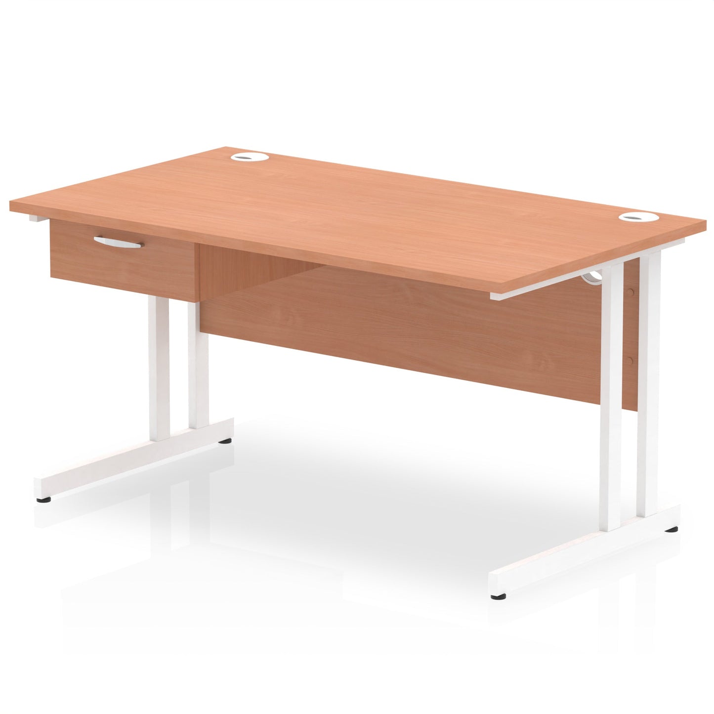 Impulse Cantilever Straight Desk White Frame With Single One Drawer Fixed Pedestal - Ergometric