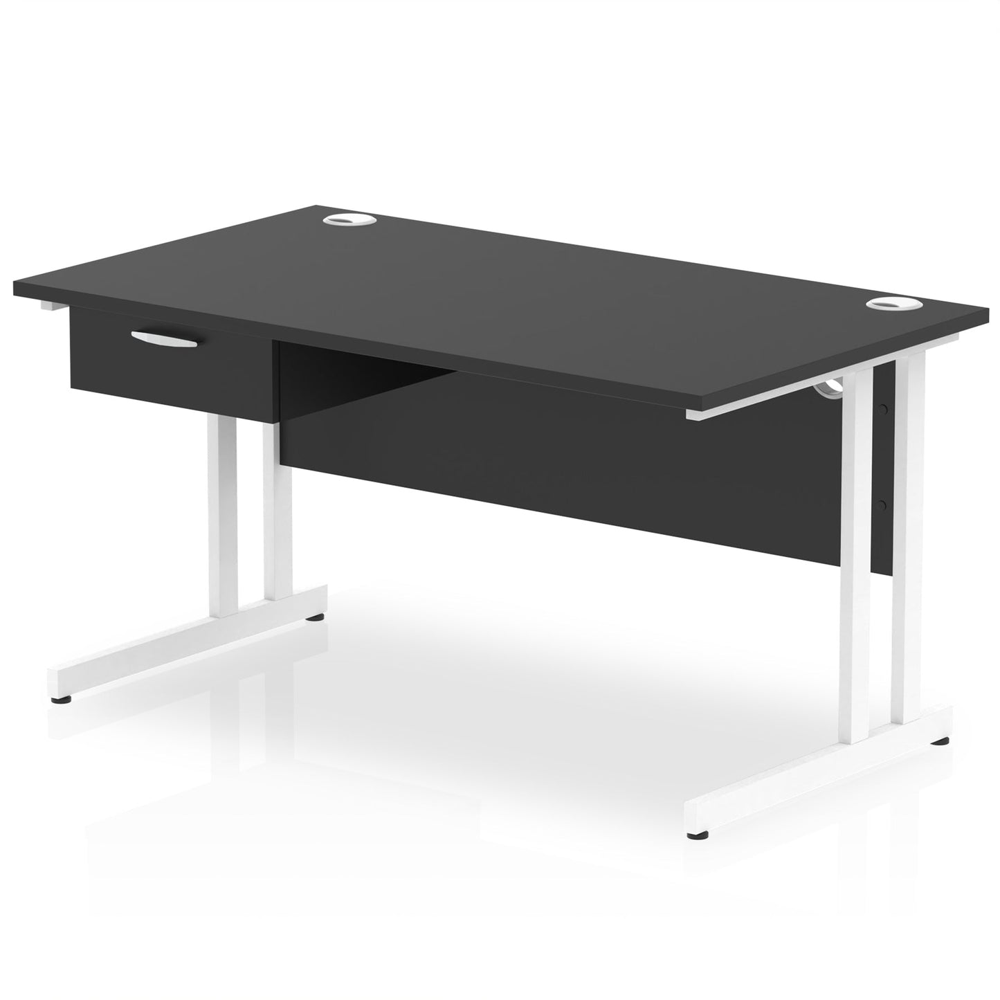 Impulse Cantilever Straight Desk White Frame With Single One Drawer Fixed Pedestal - Ergometric