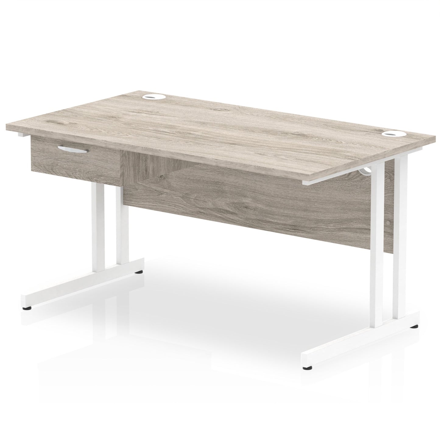 Impulse Cantilever Straight Desk White Frame With Single One Drawer Fixed Pedestal - Ergometric