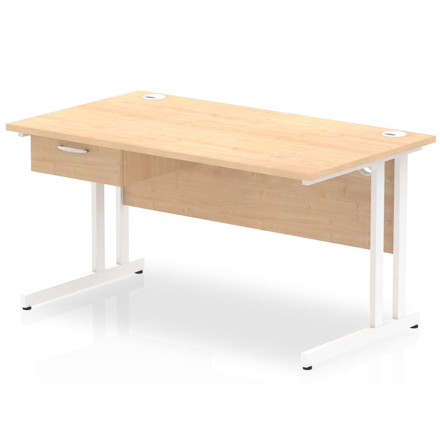 Impulse Cantilever Straight Desk White Frame With Single One Drawer Fixed Pedestal - Ergometric