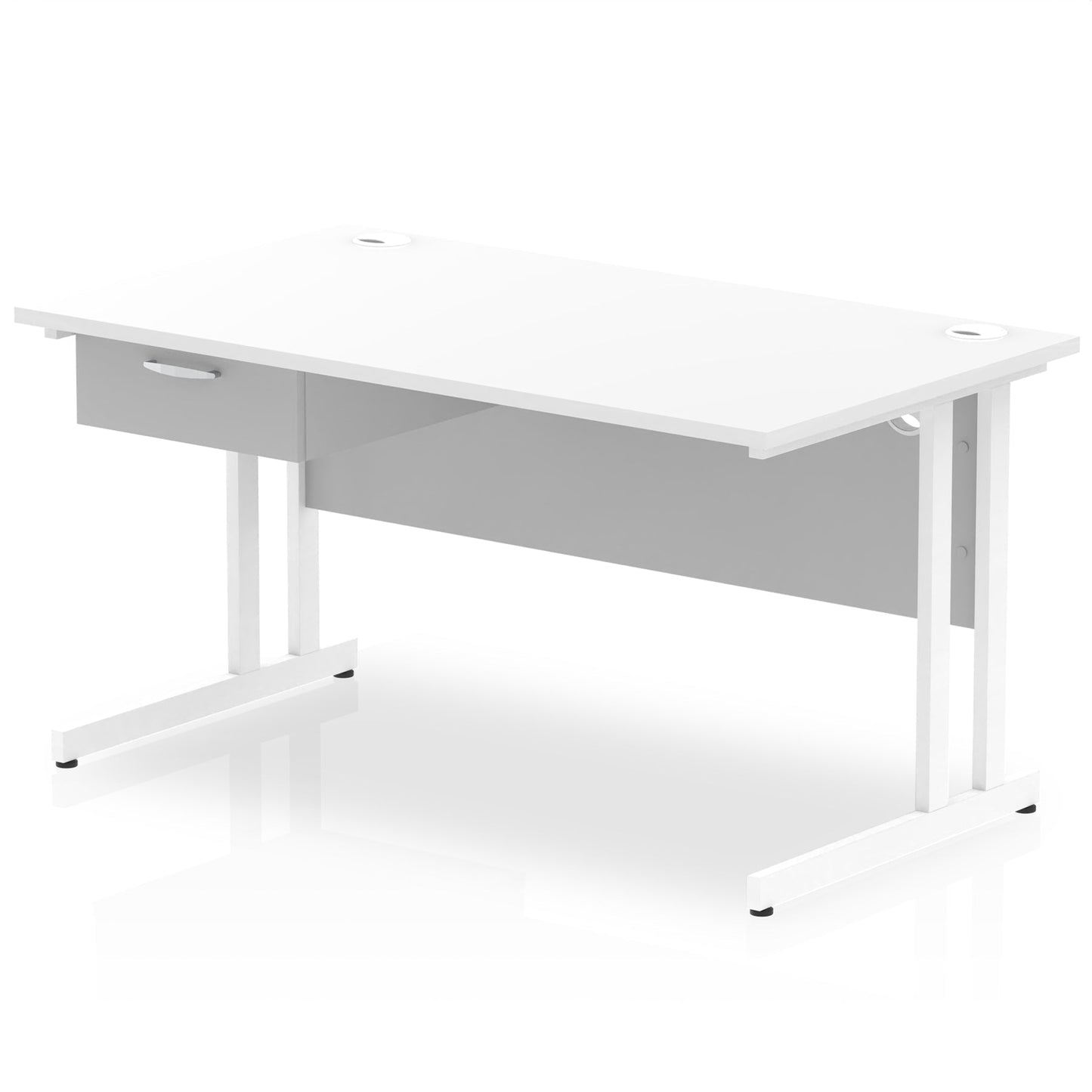 Impulse Cantilever Straight Desk White Frame With Single One Drawer Fixed Pedestal - Ergometric