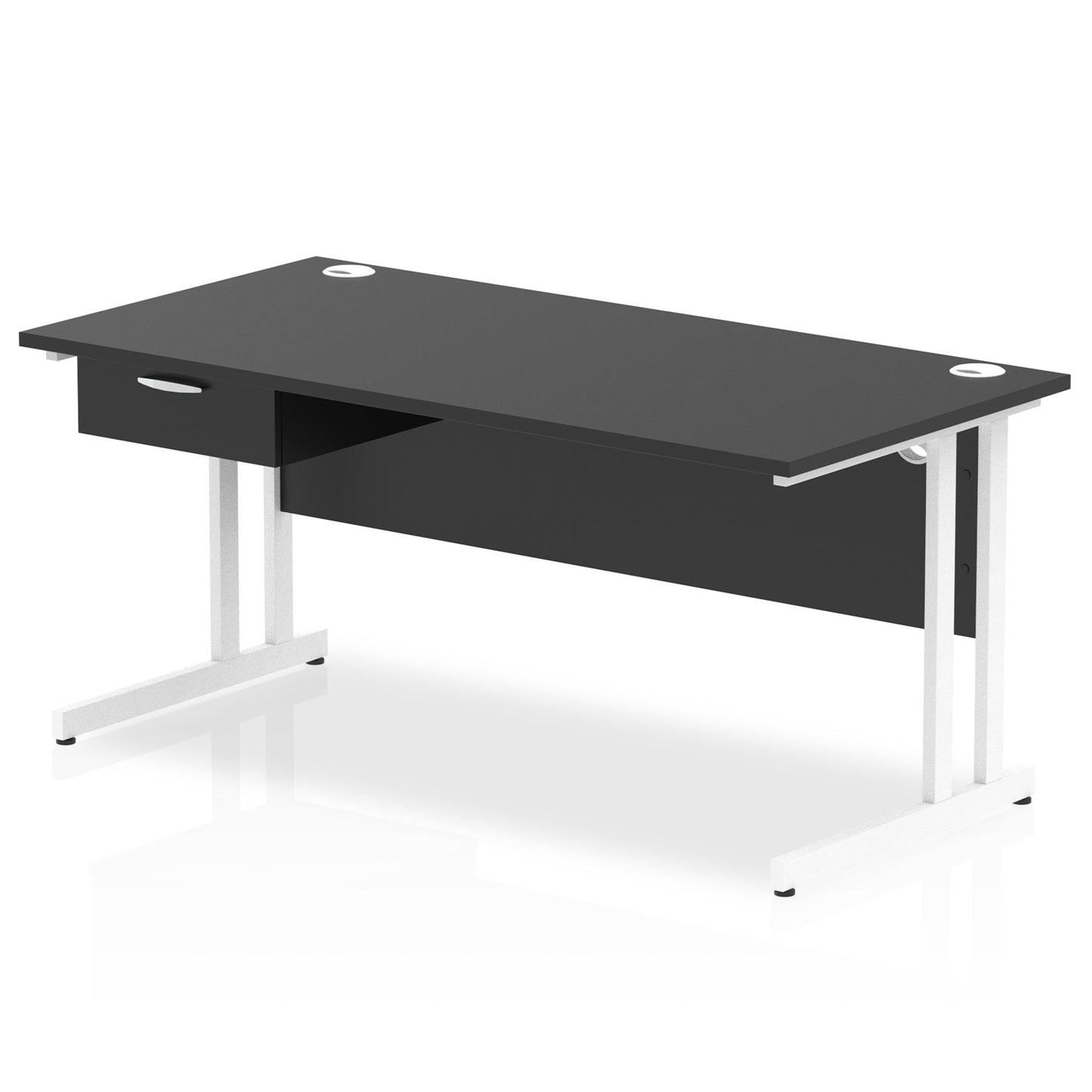 Impulse Cantilever Straight Desk White Frame With Single One Drawer Fixed Pedestal - Ergometric