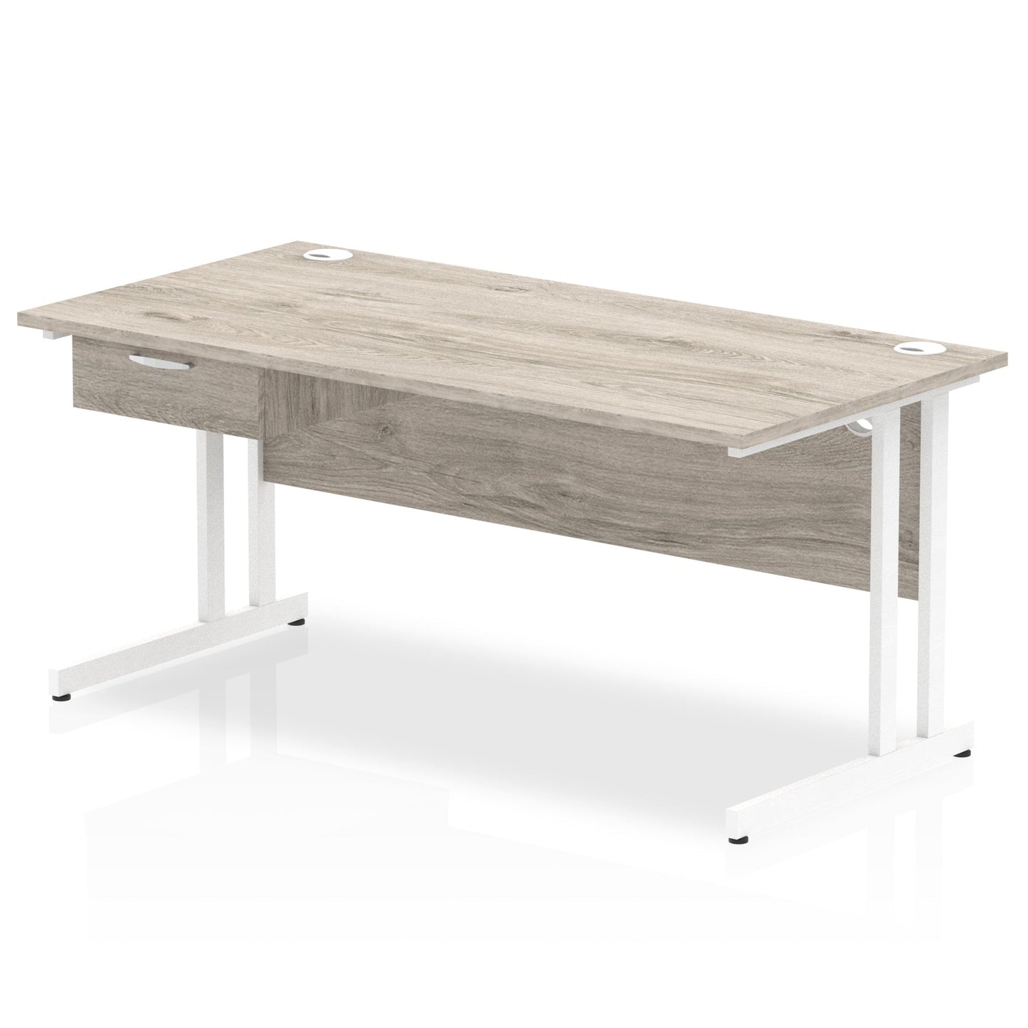 Impulse Cantilever Straight Desk White Frame With Single One Drawer Fixed Pedestal - Ergometric