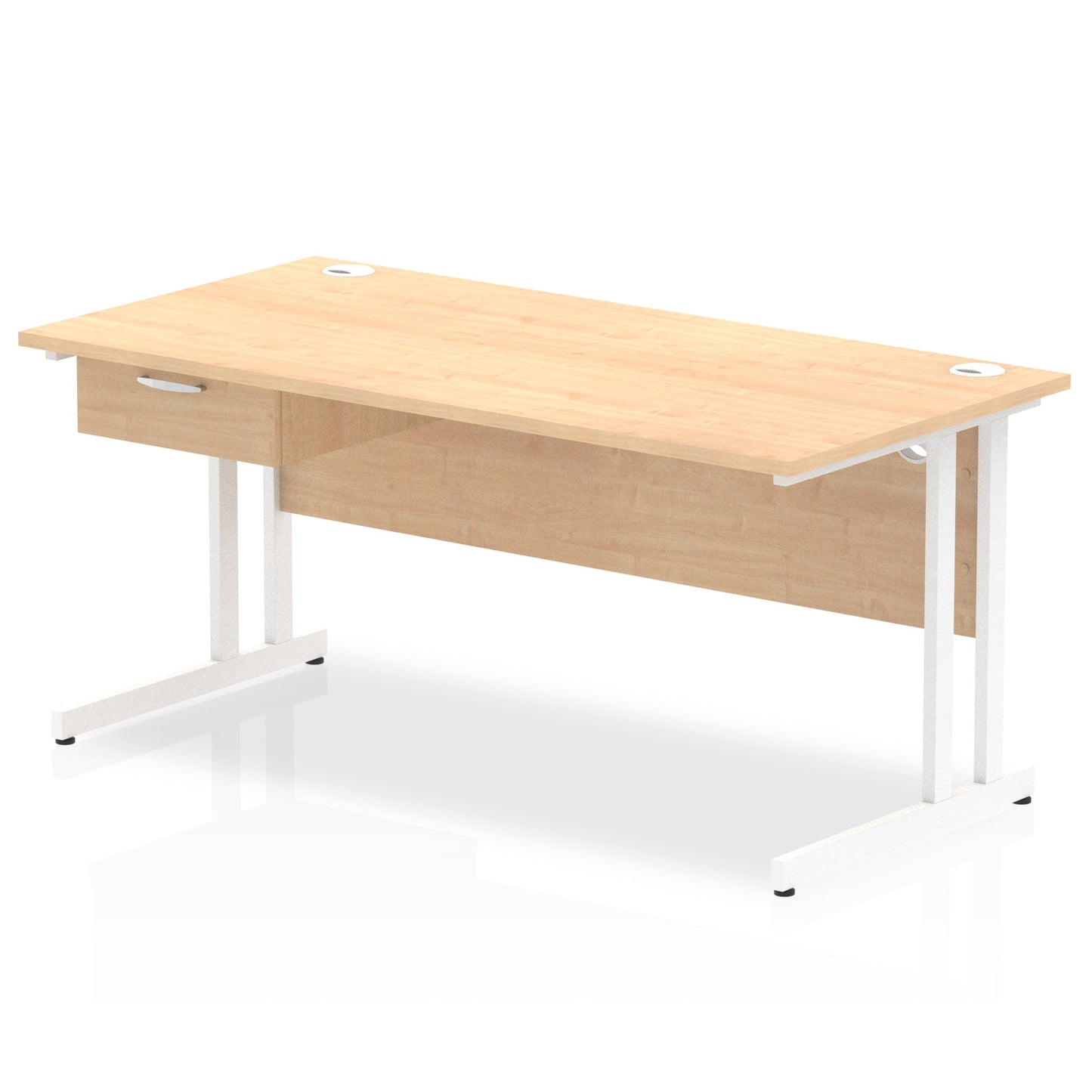 Impulse Cantilever Straight Desk White Frame With Single One Drawer Fixed Pedestal - Ergometric