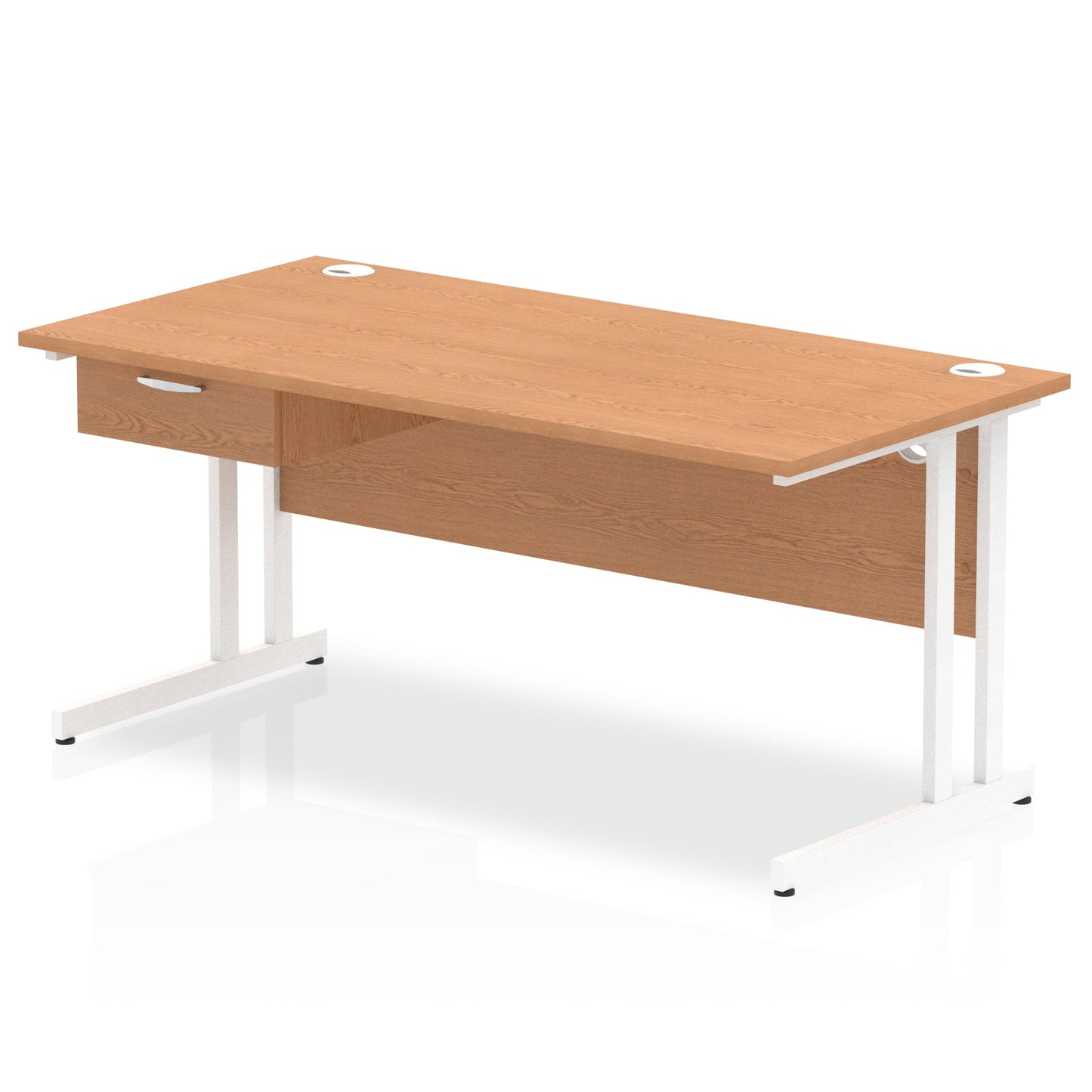 Impulse Cantilever Straight Desk White Frame With Single One Drawer Fixed Pedestal - Ergometric