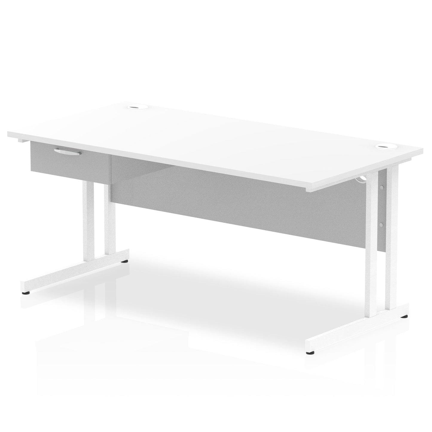 Impulse Cantilever Straight Desk White Frame With Single One Drawer Fixed Pedestal - Ergometric