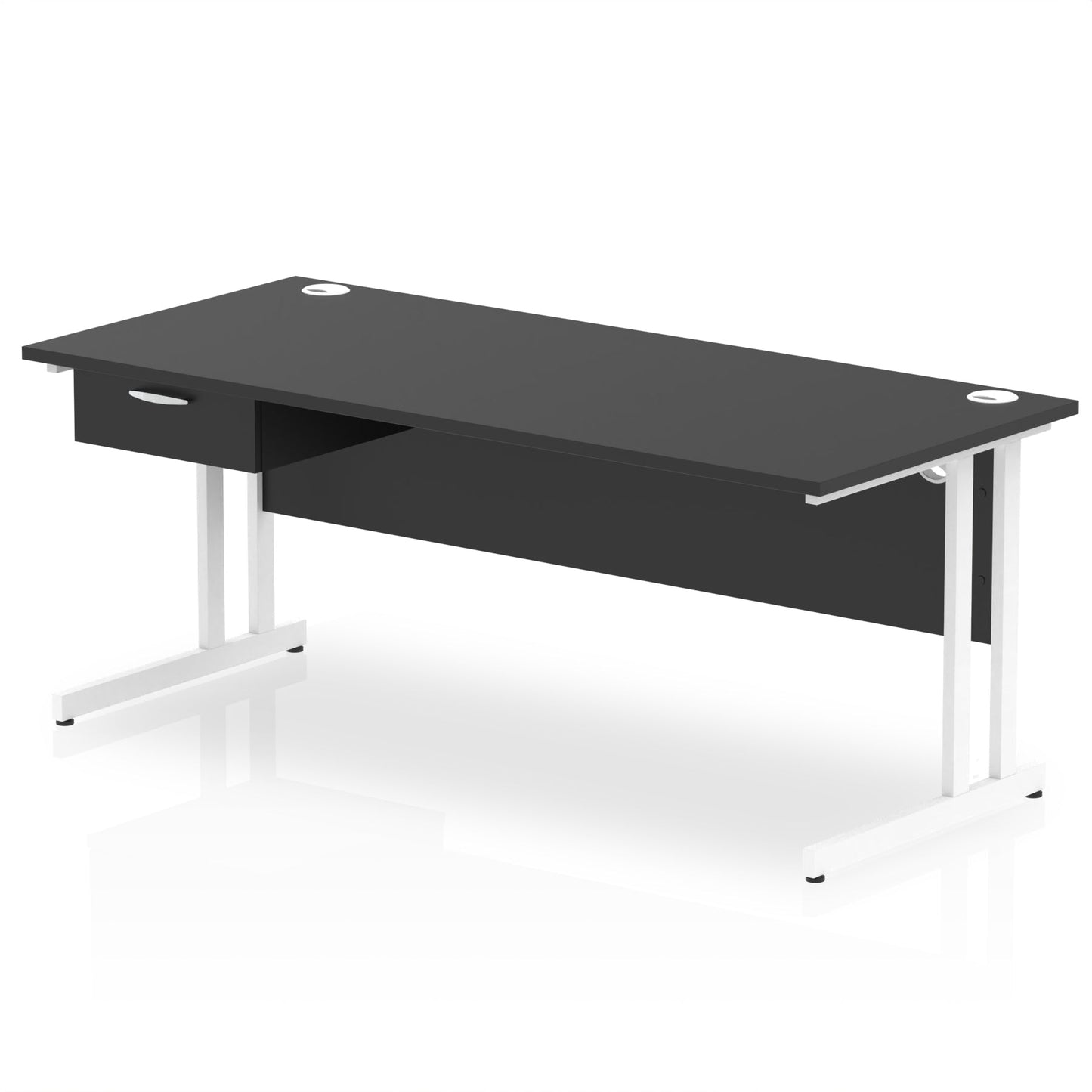 Impulse Cantilever Straight Desk White Frame With Single One Drawer Fixed Pedestal - Ergometric