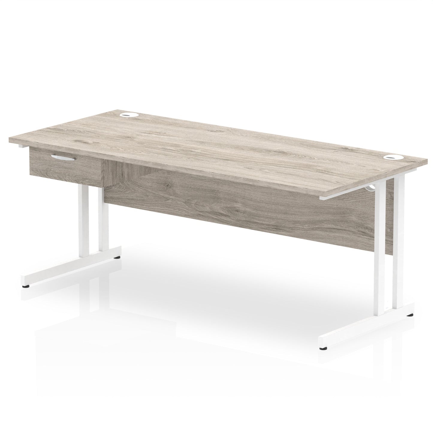 Impulse Cantilever Straight Desk White Frame With Single One Drawer Fixed Pedestal - Ergometric