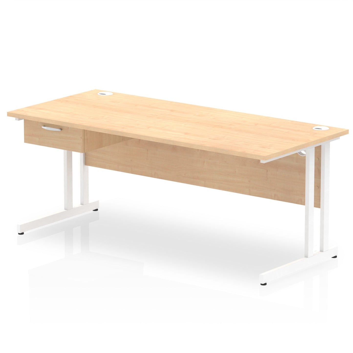 Impulse Cantilever Straight Desk White Frame With Single One Drawer Fixed Pedestal - Ergometric