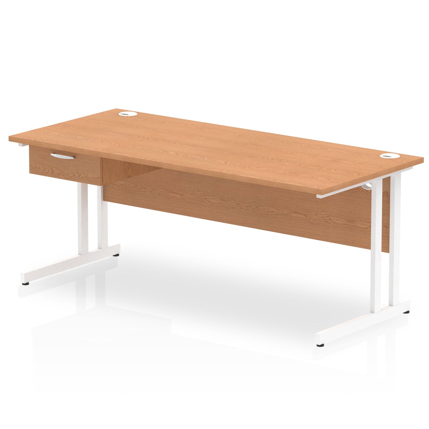 Impulse Cantilever Straight Desk White Frame With Single One Drawer Fixed Pedestal - Ergometric