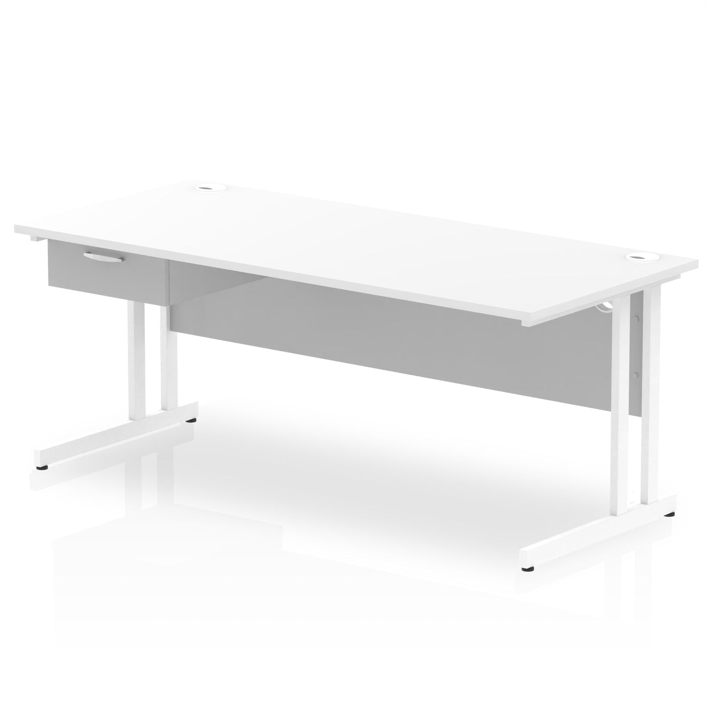 Impulse Cantilever Straight Desk White Frame With Single One Drawer Fixed Pedestal - Ergometric