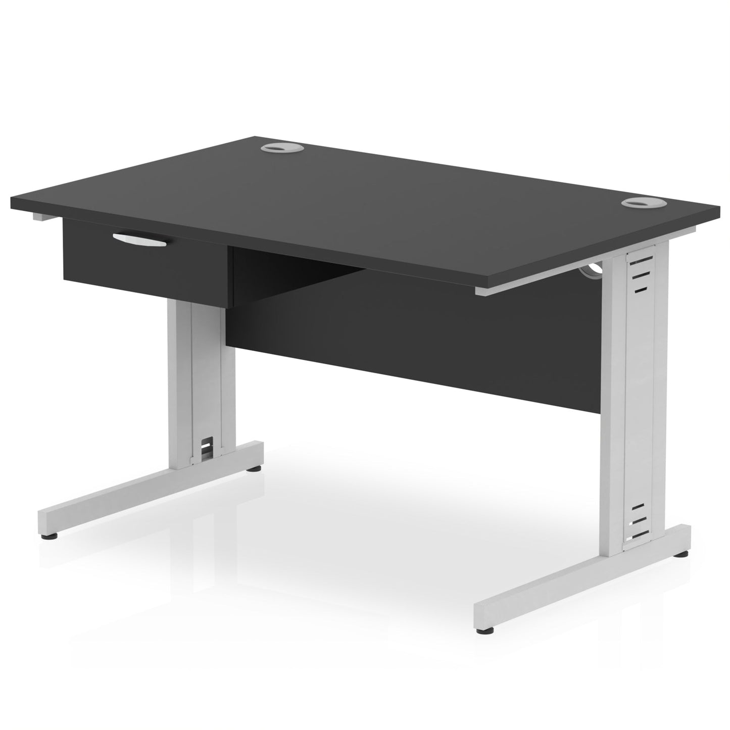 Impulse Cable Managed Straight Desk Silver Frame With Single One Drawer Fixed Pedestal - Ergometric