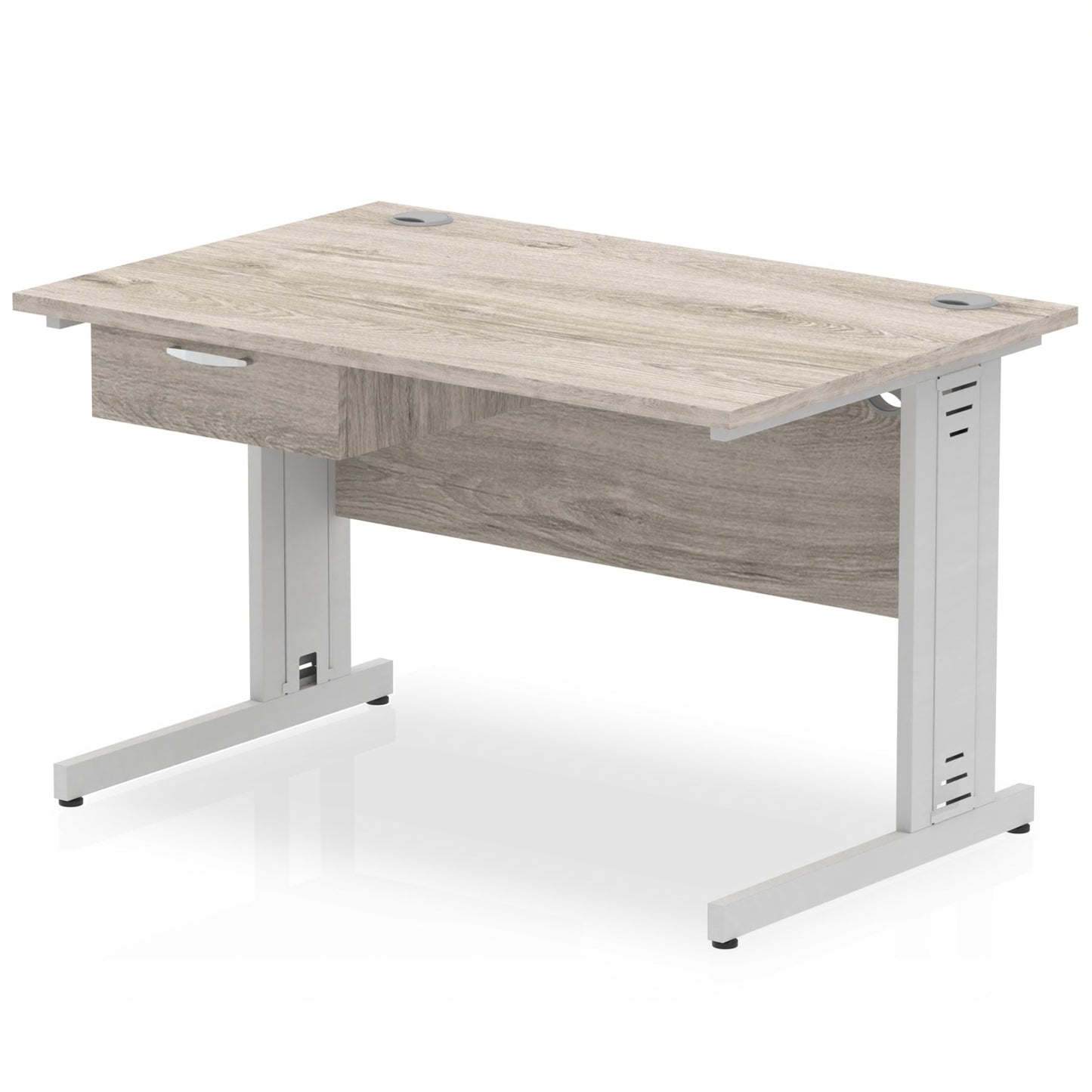 Impulse Cable Managed Straight Desk Silver Frame With Single One Drawer Fixed Pedestal - Ergometric