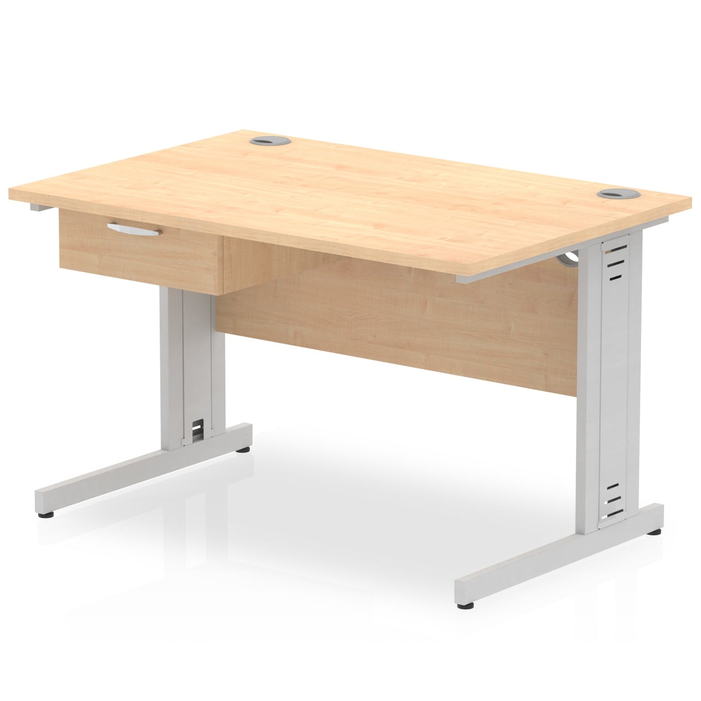 Impulse Cable Managed Straight Desk Silver Frame With Single One Drawer Fixed Pedestal - Ergometric