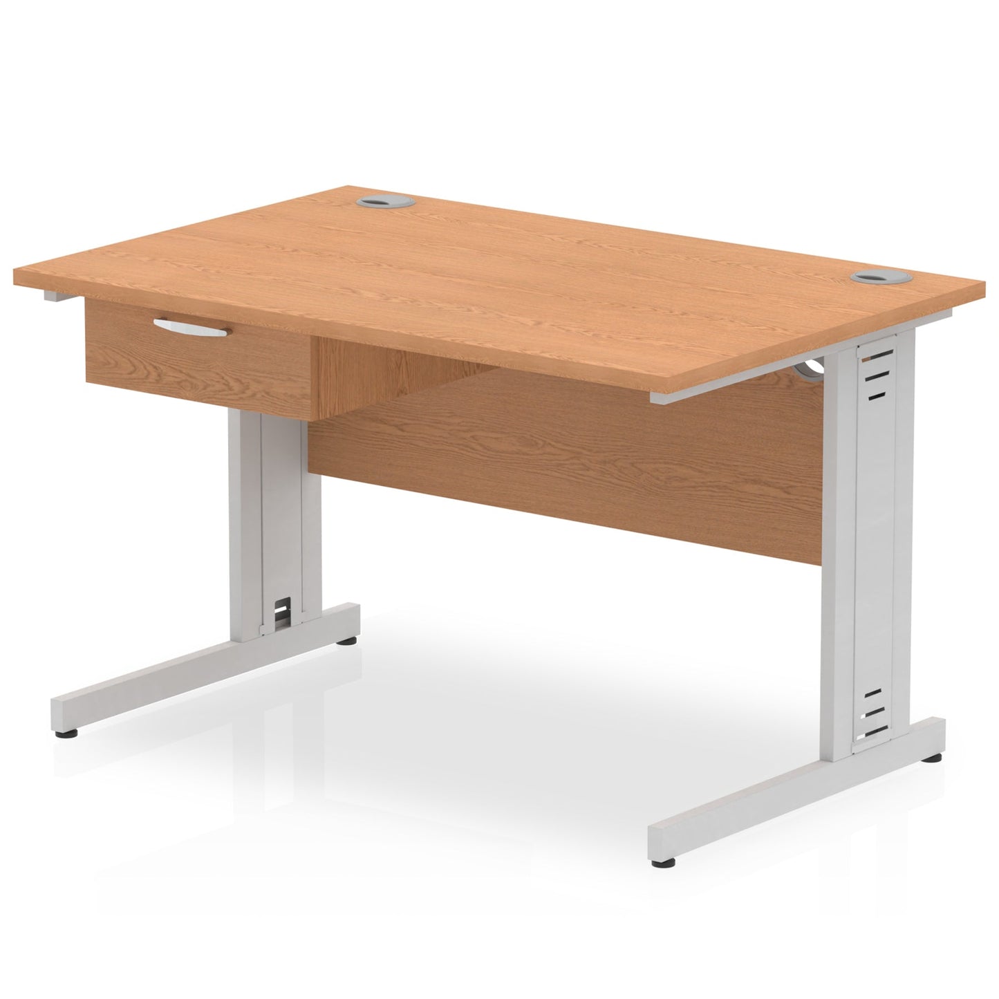 Impulse Cable Managed Straight Desk Silver Frame With Single One Drawer Fixed Pedestal - Ergometric