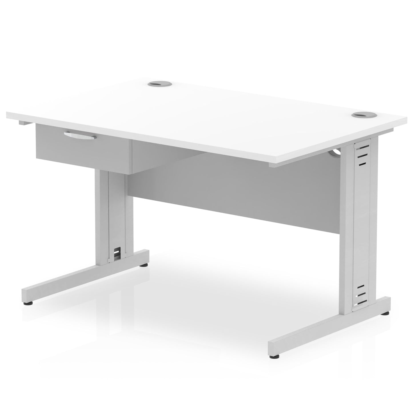 Impulse Cable Managed Straight Desk Silver Frame With Single One Drawer Fixed Pedestal - Ergometric