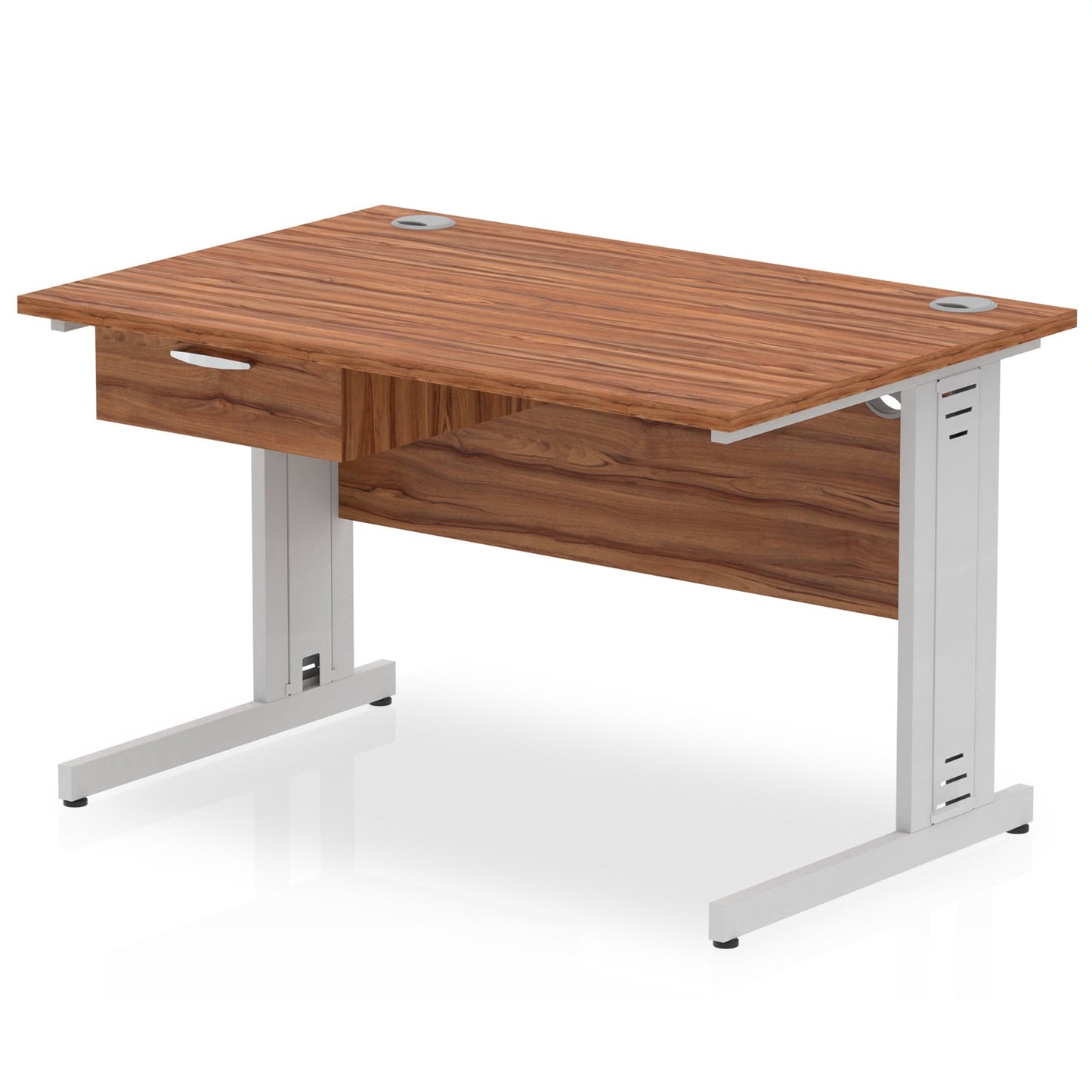 Impulse Cable Managed Straight Desk Silver Frame With Single One Drawer Fixed Pedestal - Ergometric