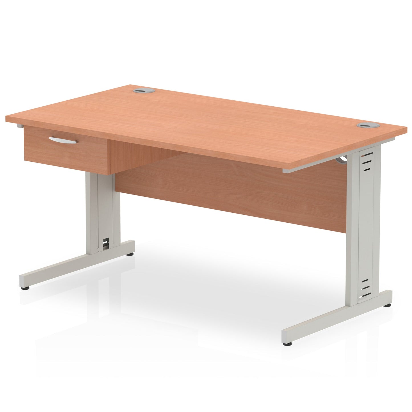 Impulse Cable Managed Straight Desk Silver Frame With Single One Drawer Fixed Pedestal - Ergometric