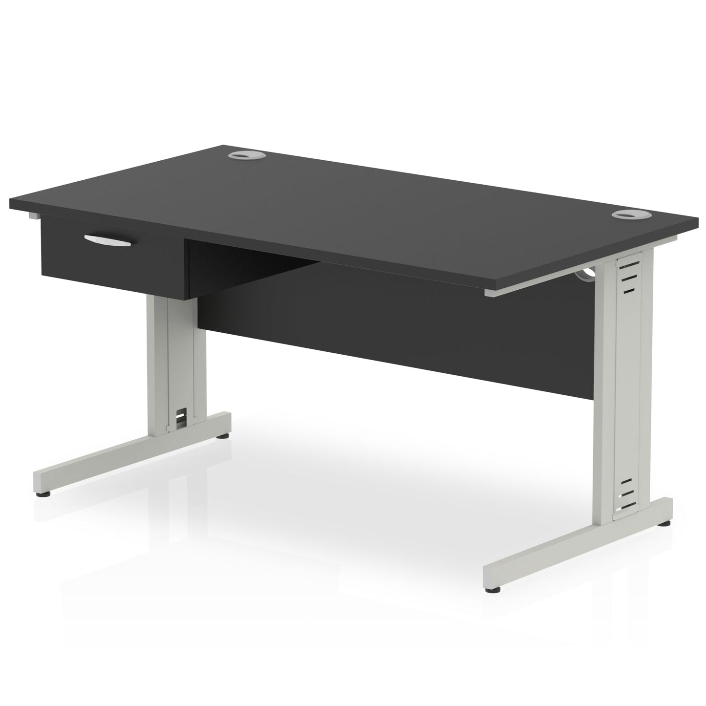 Impulse Cable Managed Straight Desk Silver Frame With Single One Drawer Fixed Pedestal - Ergometric