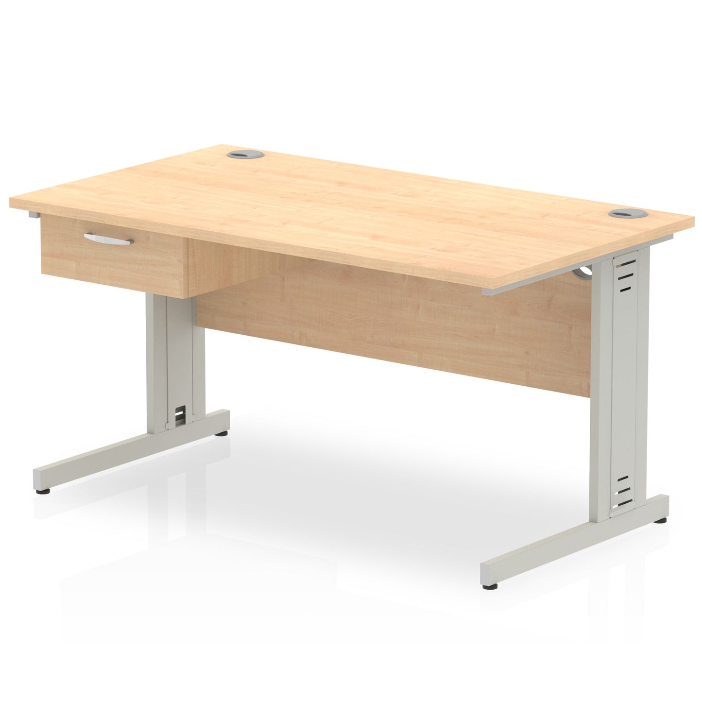 Impulse Cable Managed Straight Desk Silver Frame With Single One Drawer Fixed Pedestal - Ergometric