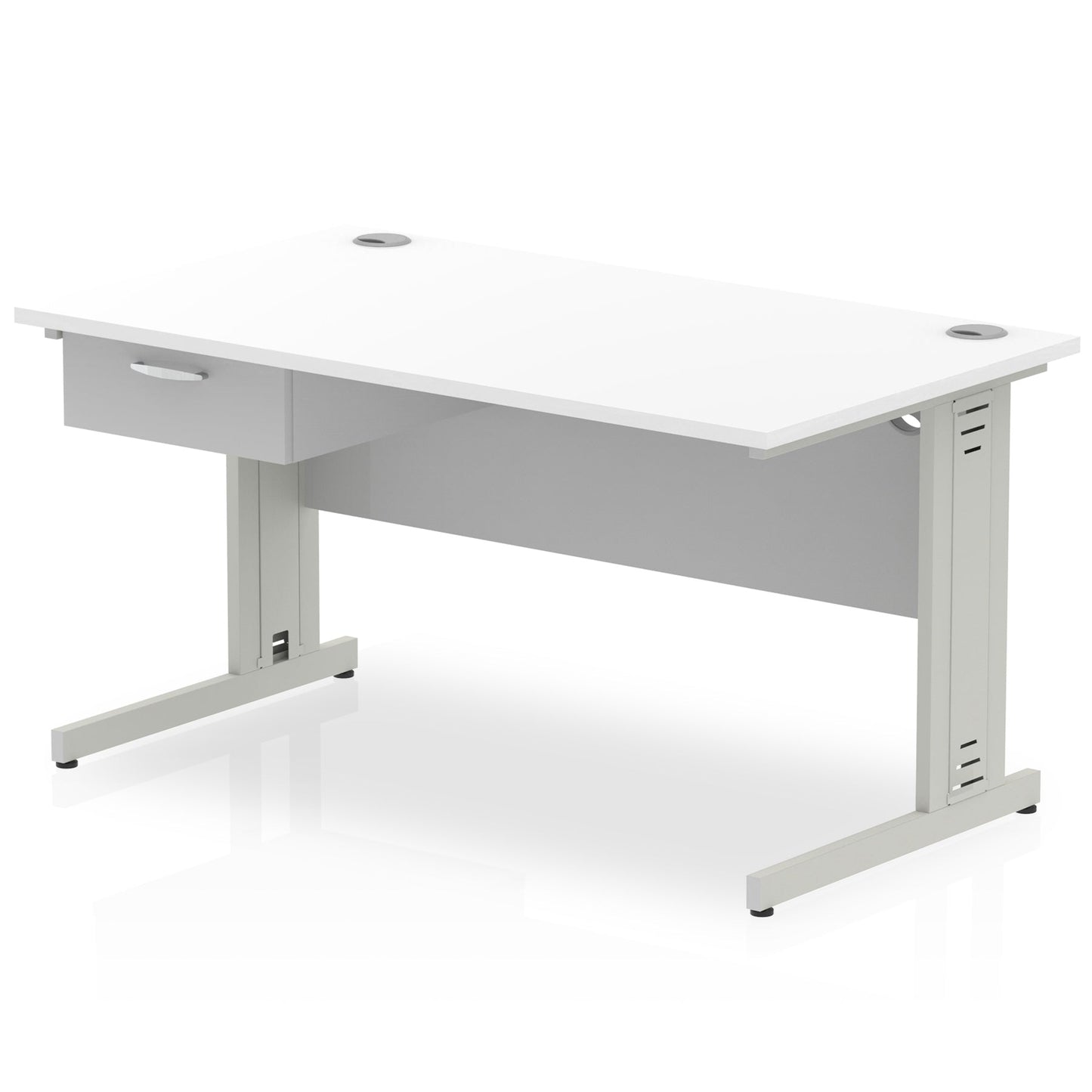 Impulse Cable Managed Straight Desk Silver Frame With Single One Drawer Fixed Pedestal - Ergometric