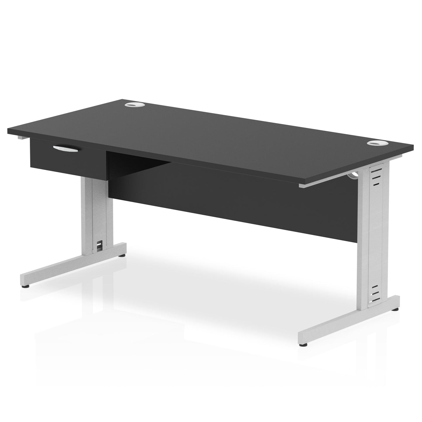 Impulse Cable Managed Straight Desk Silver Frame With Single One Drawer Fixed Pedestal - Ergometric