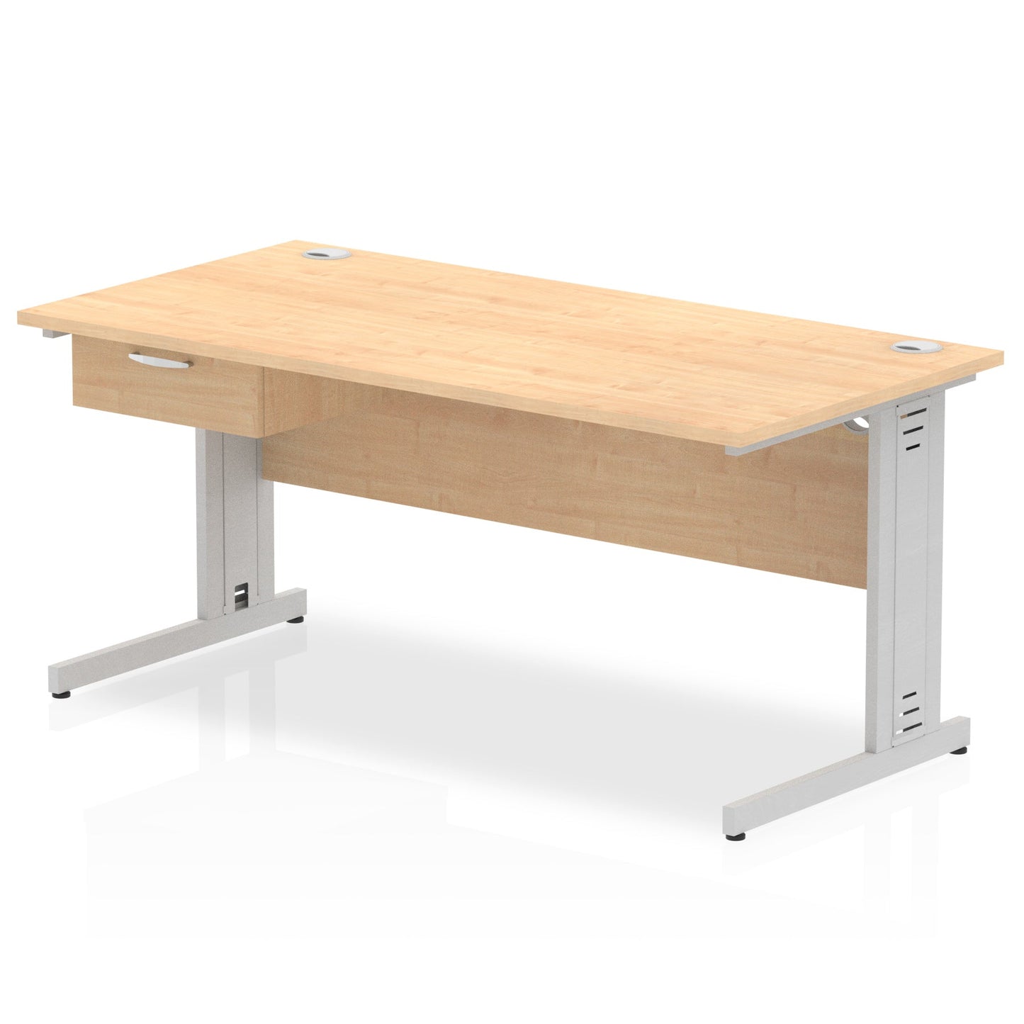 Impulse Cable Managed Straight Desk Silver Frame With Single One Drawer Fixed Pedestal - Ergometric