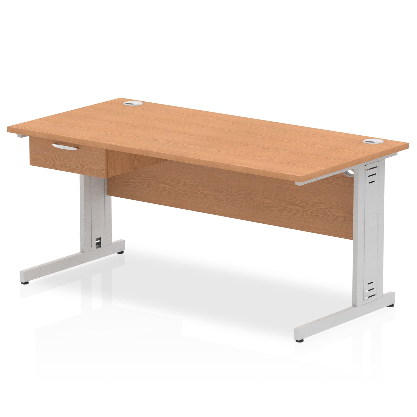 Impulse Cable Managed Straight Desk Silver Frame With Single One Drawer Fixed Pedestal - Ergometric