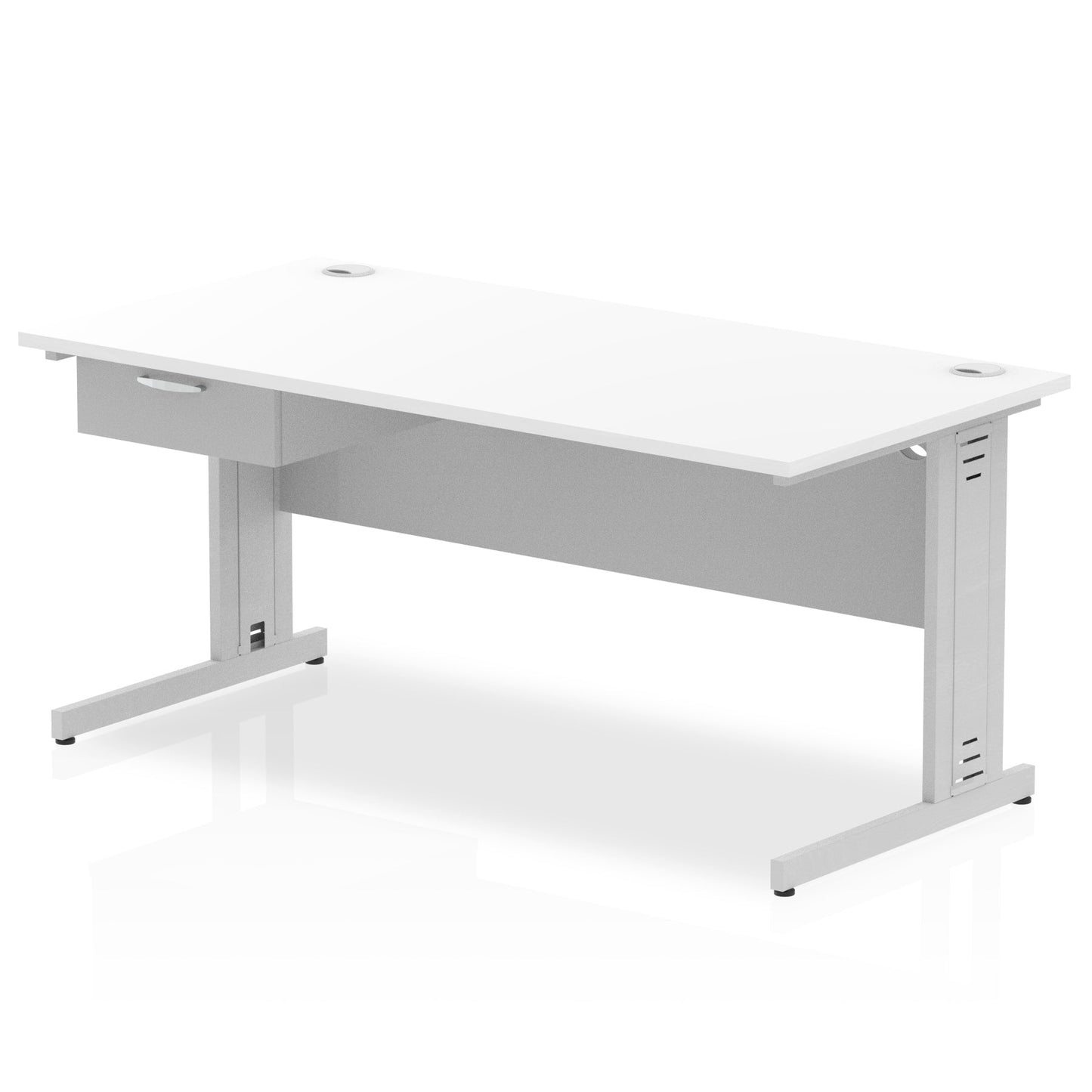 Impulse Cable Managed Straight Desk Silver Frame With Single One Drawer Fixed Pedestal - Ergometric