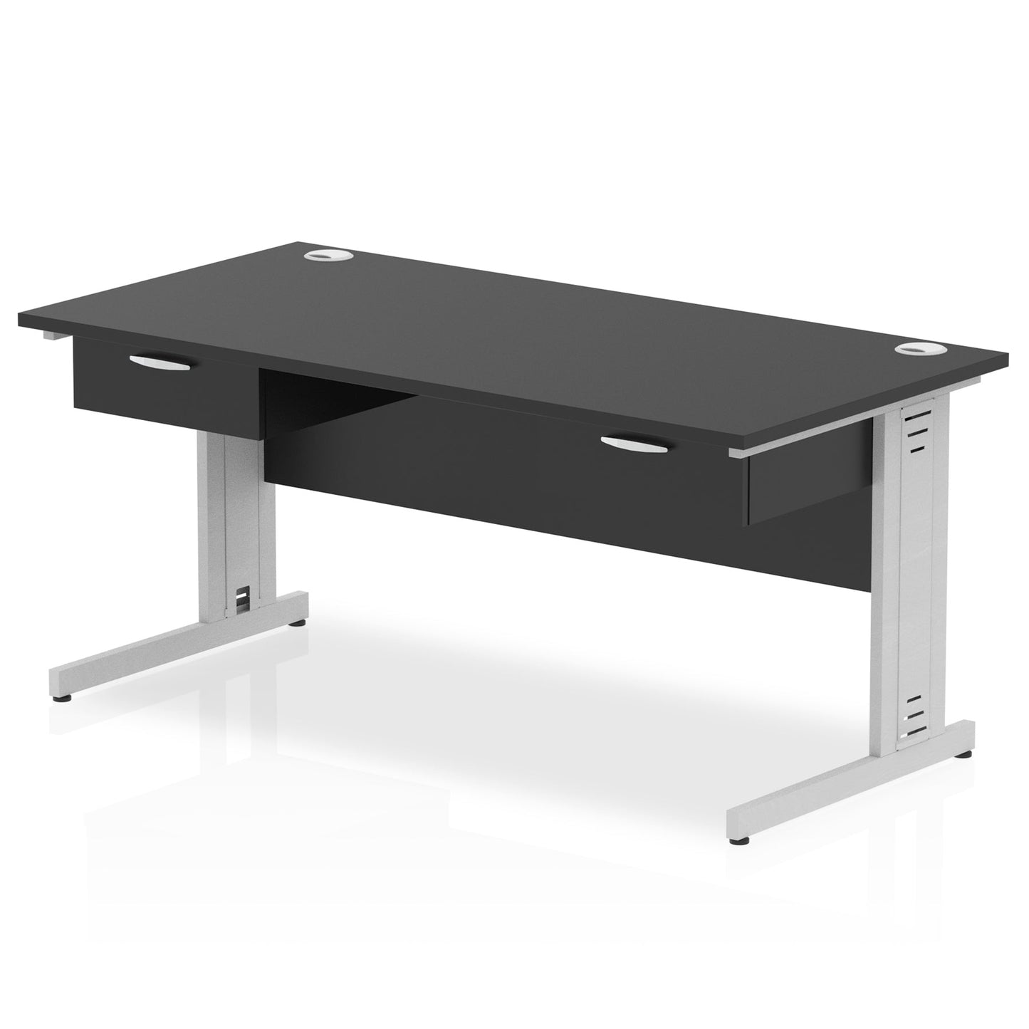 Impulse Cable Managed Straight Desk Silver Frame With Two One Drawer Fixed Pedestals - Ergometric