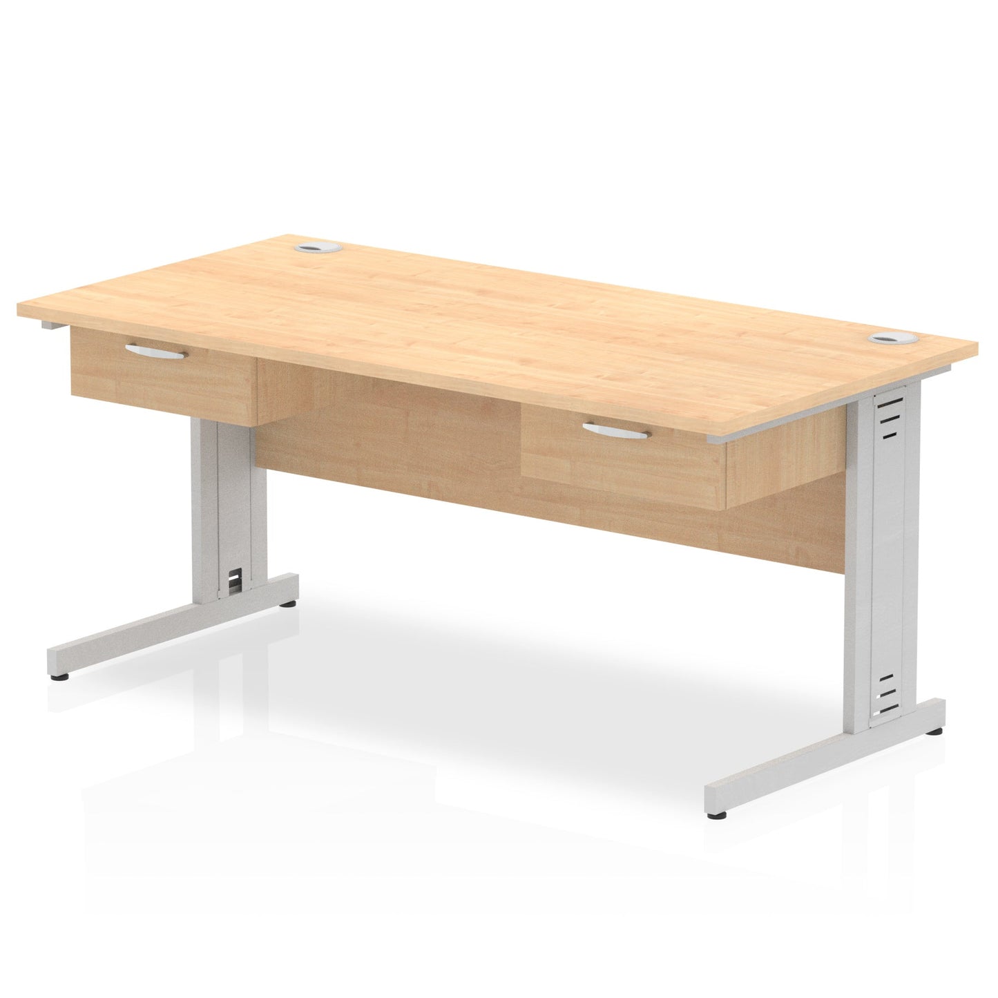 Impulse Cable Managed Straight Desk Silver Frame With Two One Drawer Fixed Pedestals - Ergometric