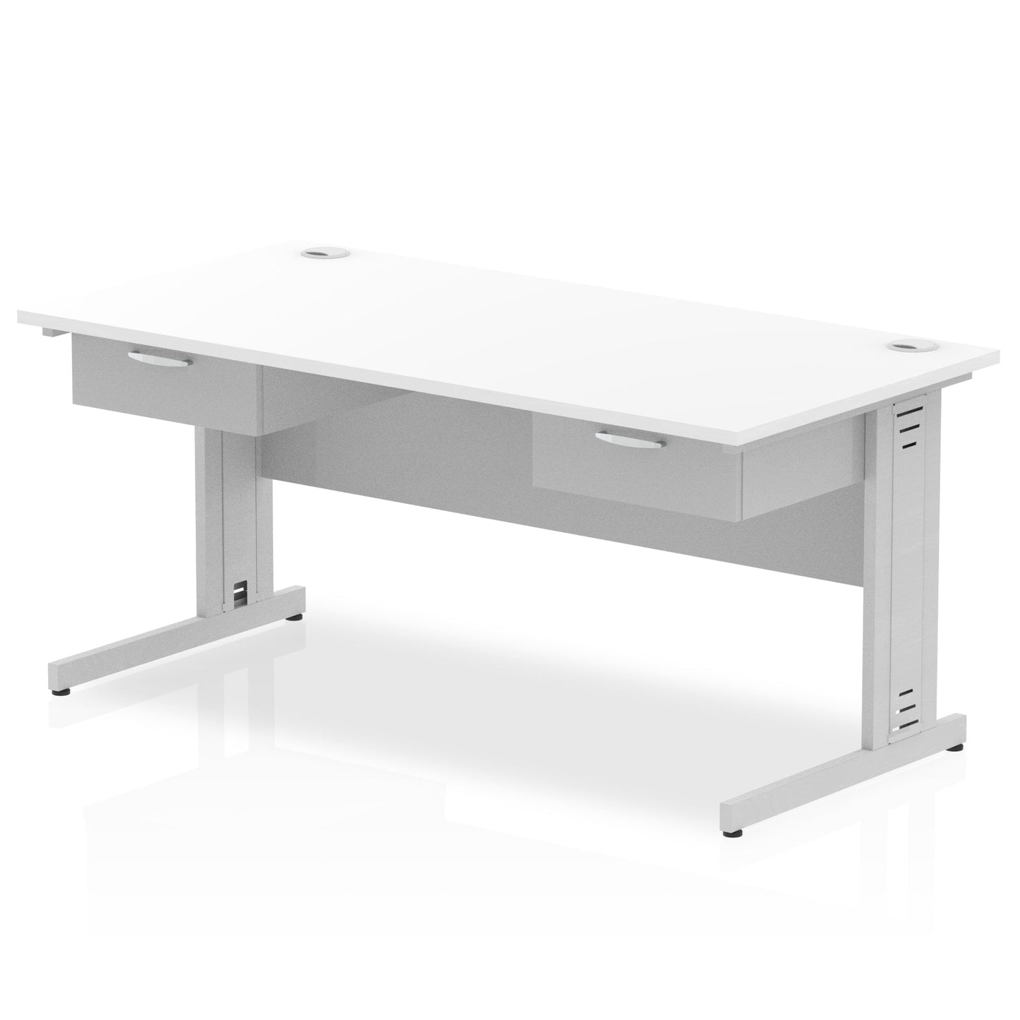 Impulse Cable Managed Straight Desk Silver Frame With Two One Drawer Fixed Pedestals - Ergometric