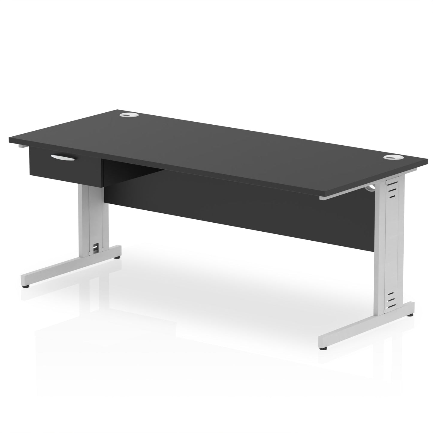 Impulse Cable Managed Straight Desk Silver Frame With Single One Drawer Fixed Pedestal - Ergometric