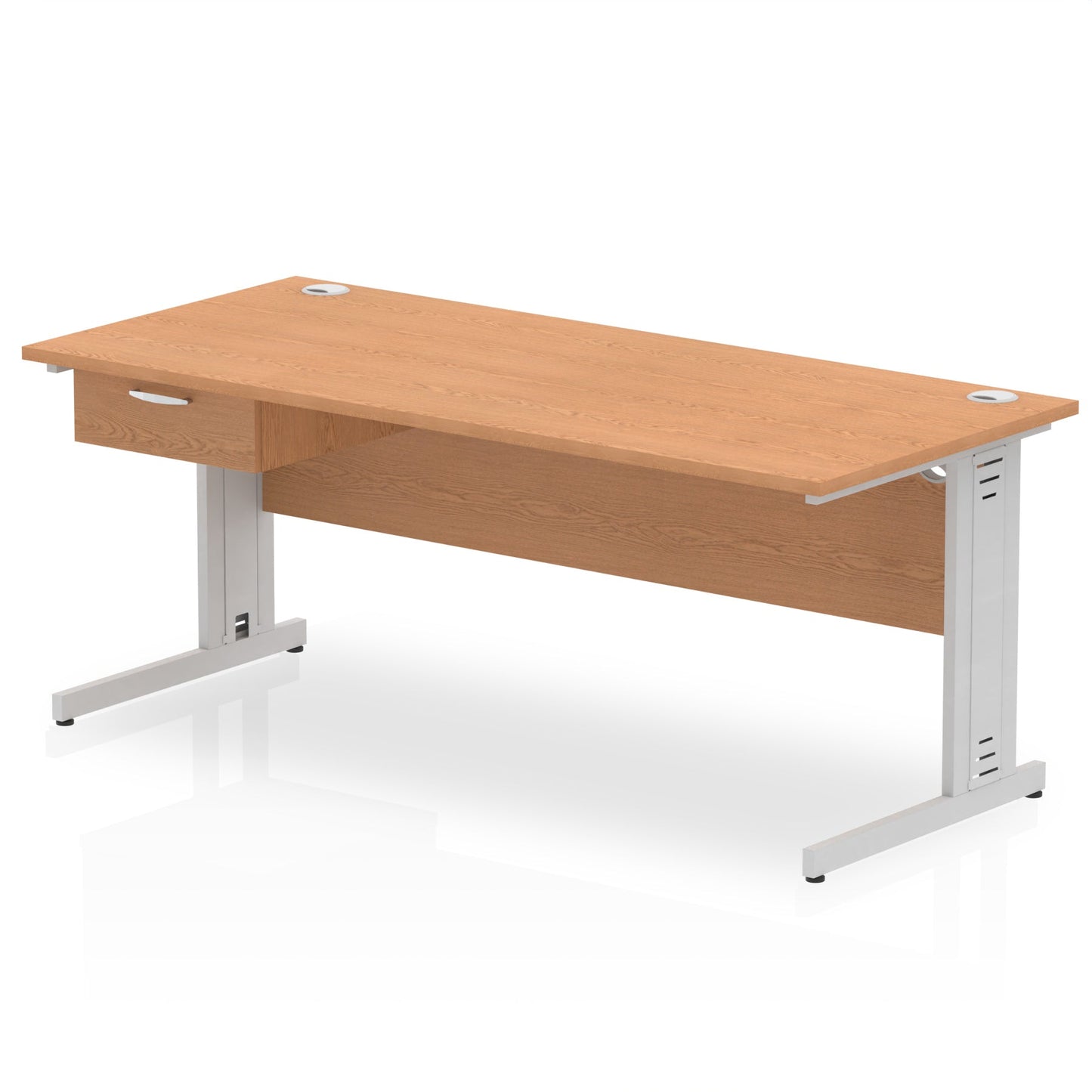 Impulse Cable Managed Straight Desk Silver Frame With Single One Drawer Fixed Pedestal - Ergometric