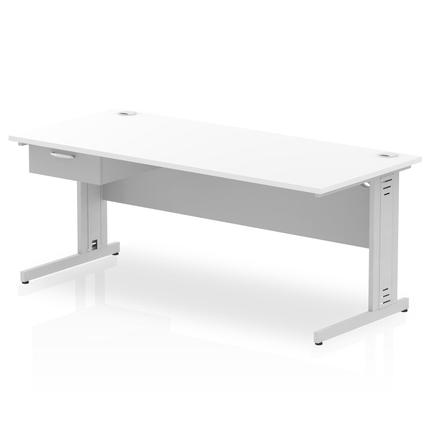 Impulse Cable Managed Straight Desk Silver Frame With Single One Drawer Fixed Pedestal - Ergometric