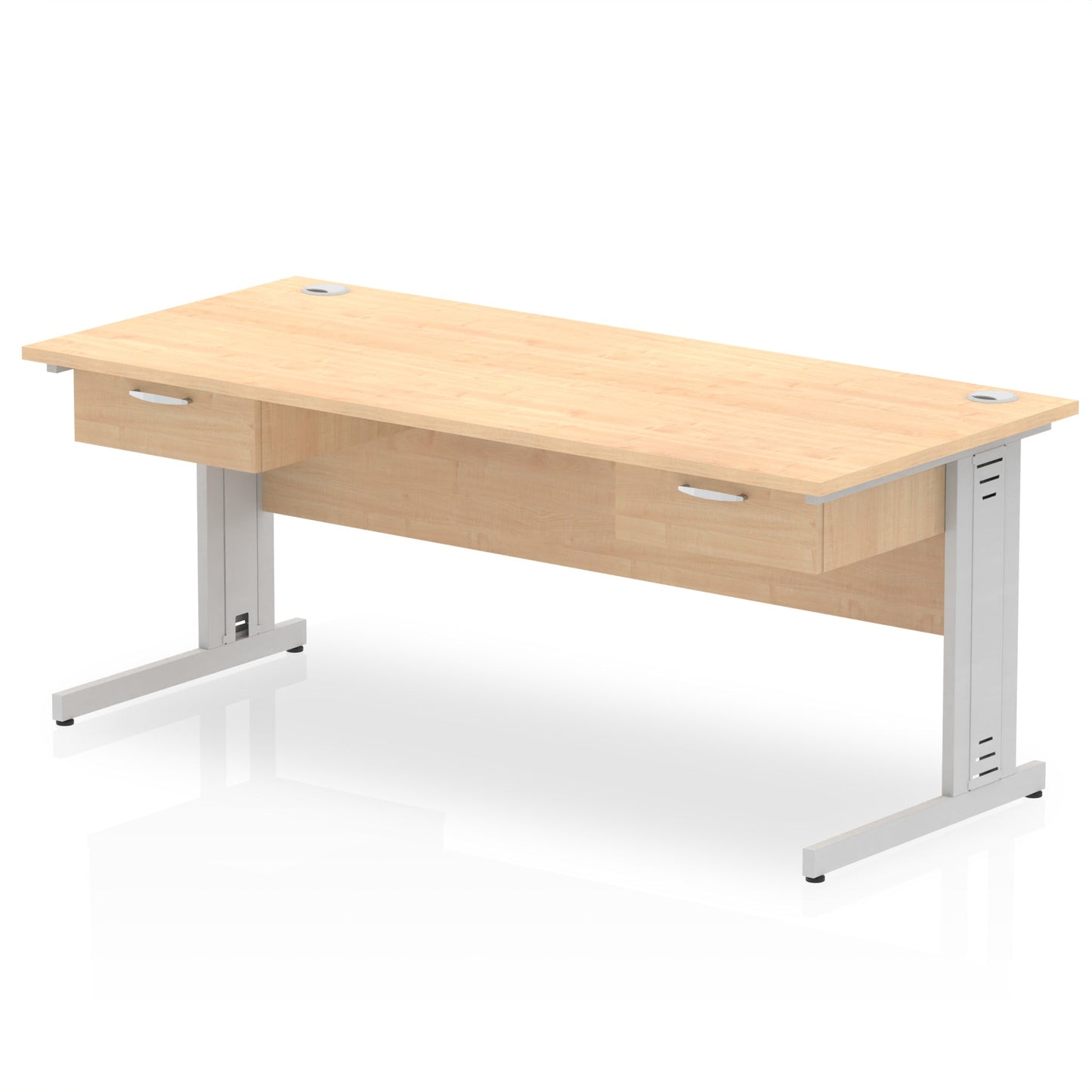 Impulse Cable Managed Straight Desk Silver Frame With Two One Drawer Fixed Pedestals - Ergometric