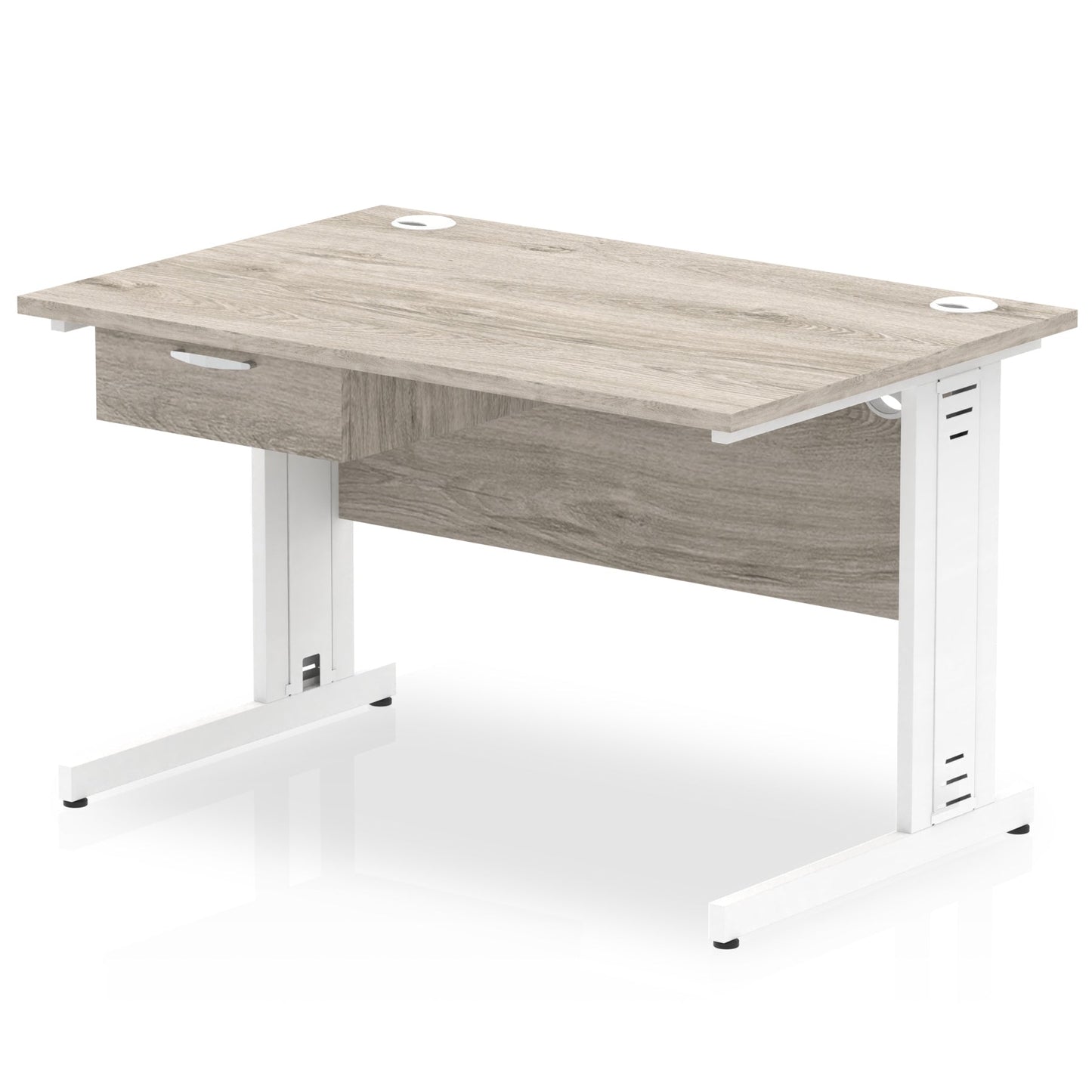 Impulse Cable Managed Straight Desk White Frame With Single One Drawer Fixed Pedestal - Ergometric