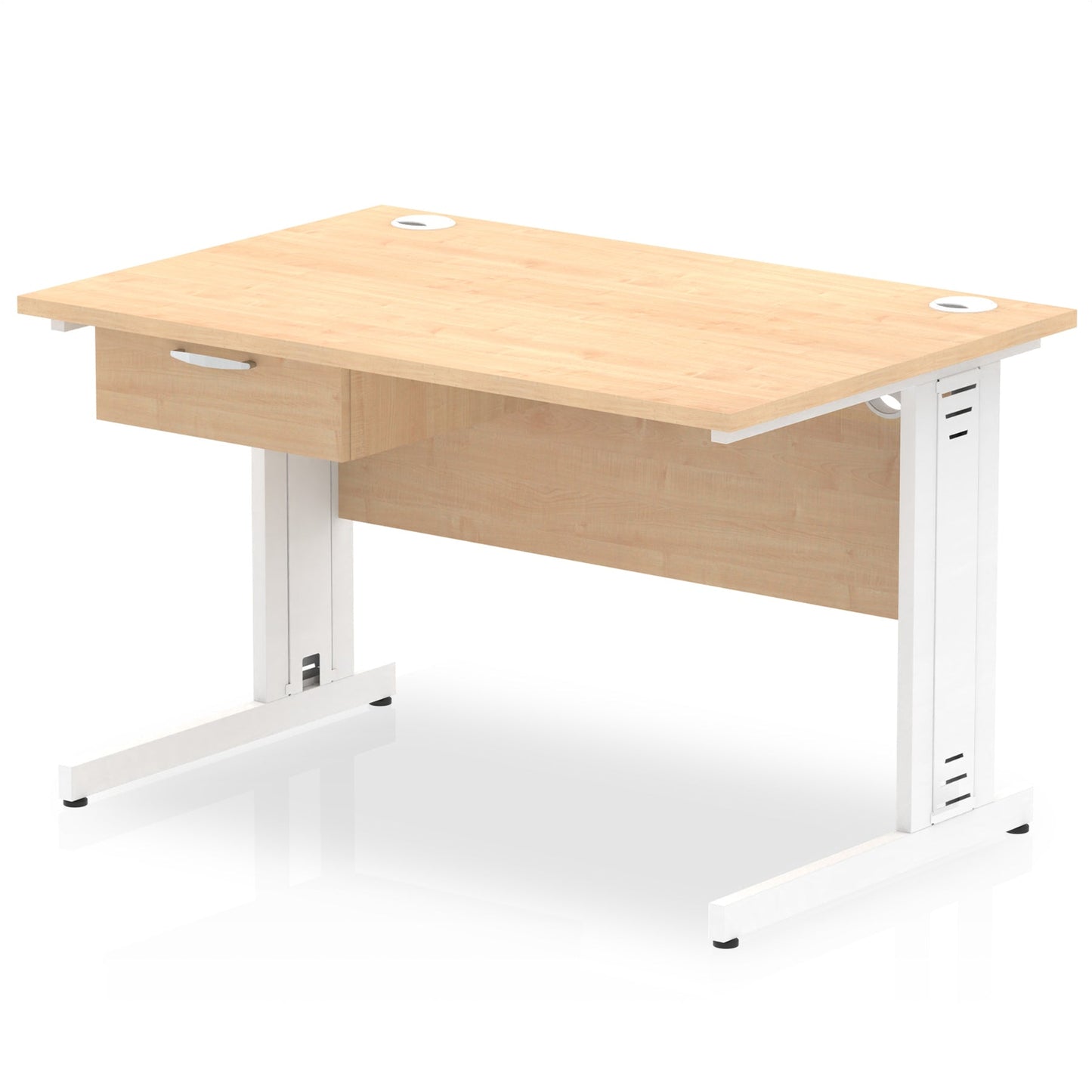 Impulse Cable Managed Straight Desk White Frame With Single One Drawer Fixed Pedestal - Ergometric