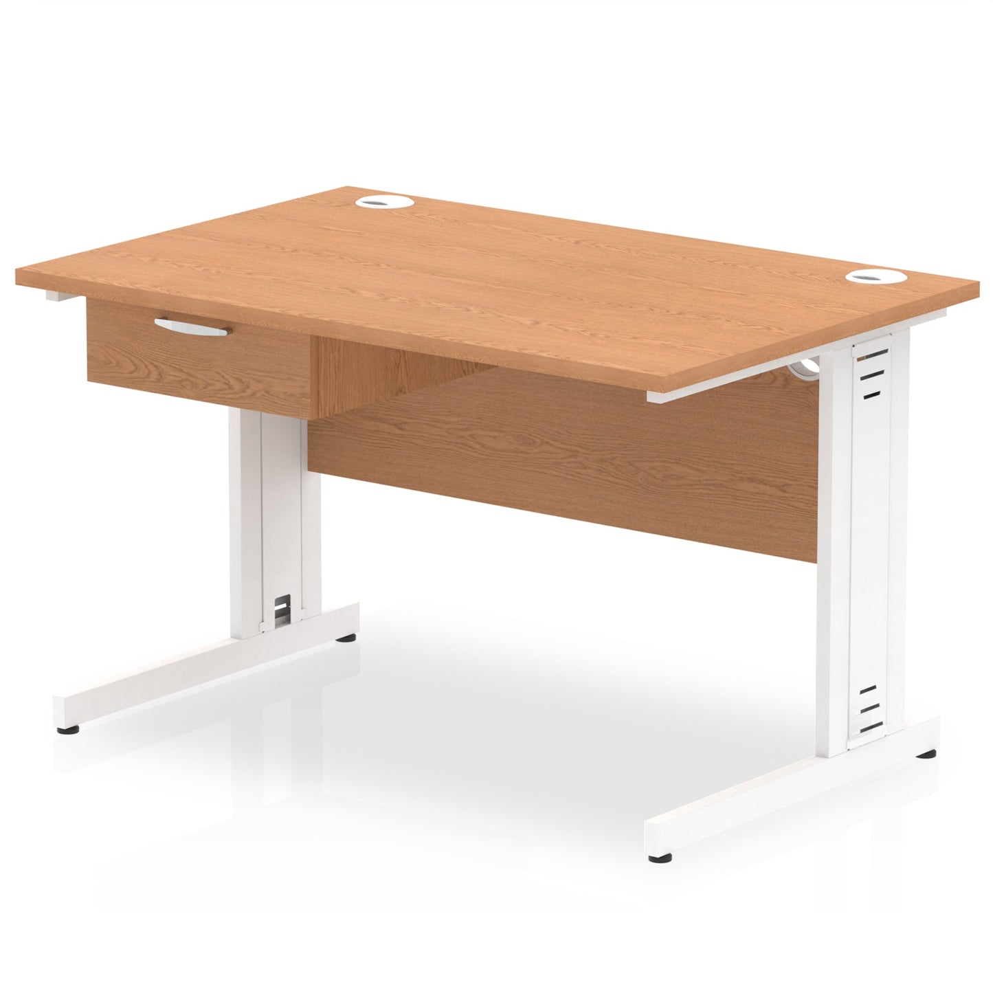 Impulse Cable Managed Straight Desk White Frame With Single One Drawer Fixed Pedestal - Ergometric