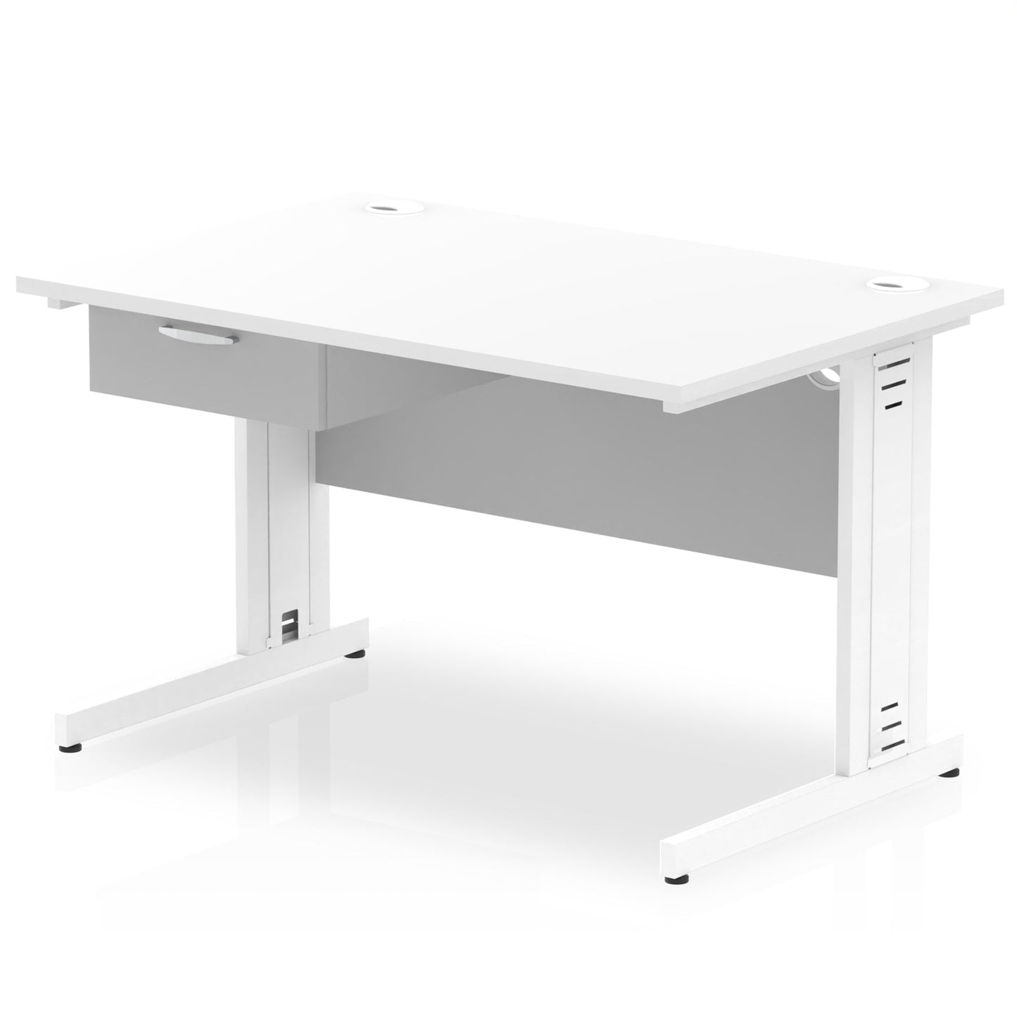 Impulse Cable Managed Straight Desk White Frame With Single One Drawer Fixed Pedestal - Ergometric