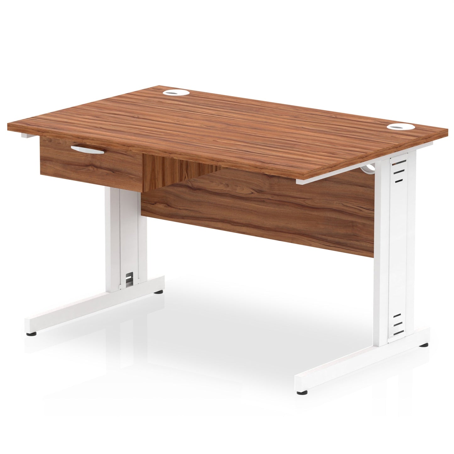 Impulse Cable Managed Straight Desk White Frame With Single One Drawer Fixed Pedestal - Ergometric