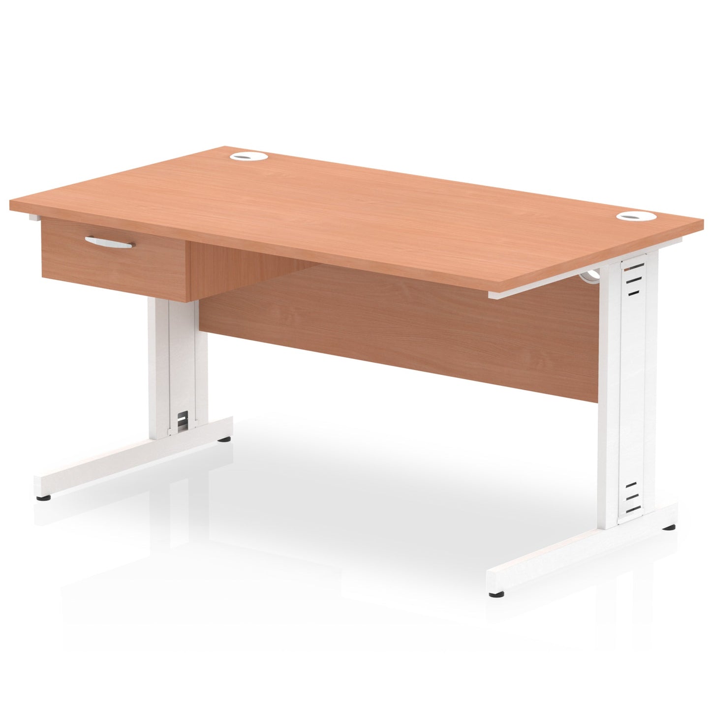 Impulse Cable Managed Straight Desk White Frame With Single One Drawer Fixed Pedestal - Ergometric