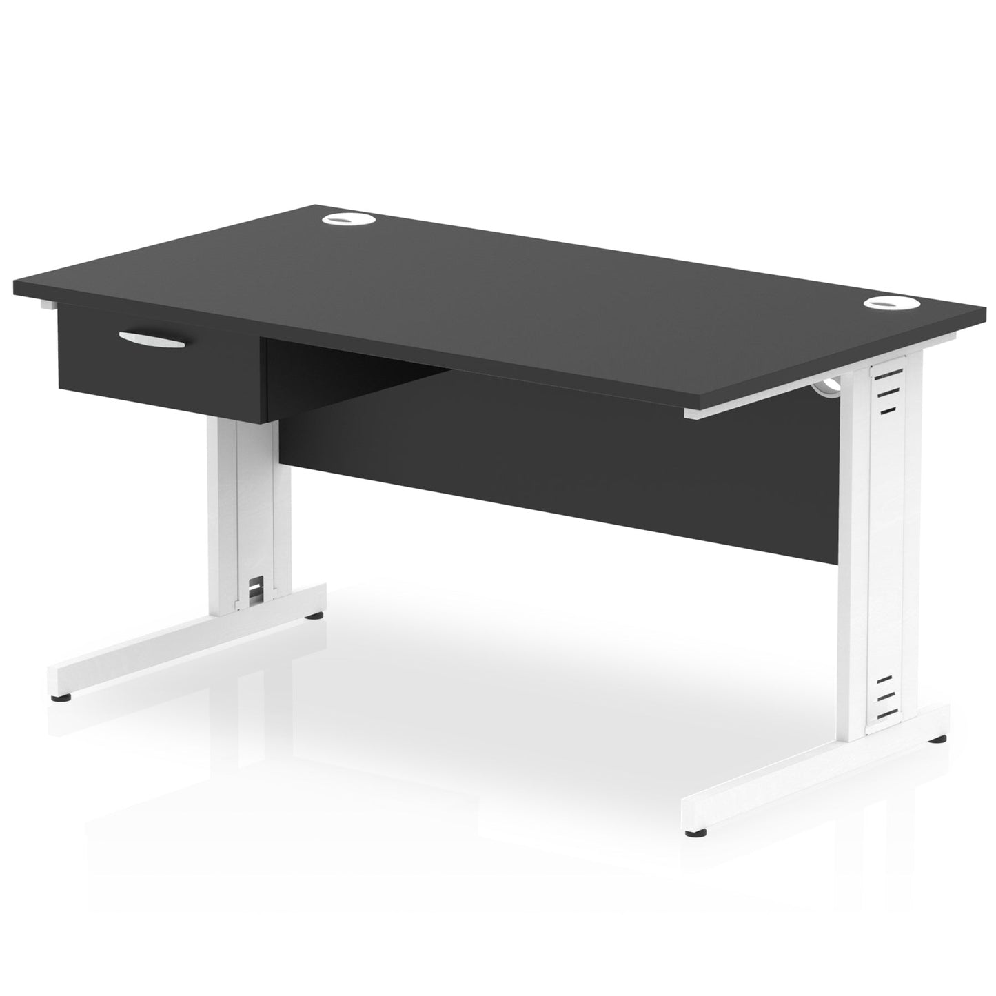 Impulse Cable Managed Straight Desk White Frame With Single One Drawer Fixed Pedestal - Ergometric