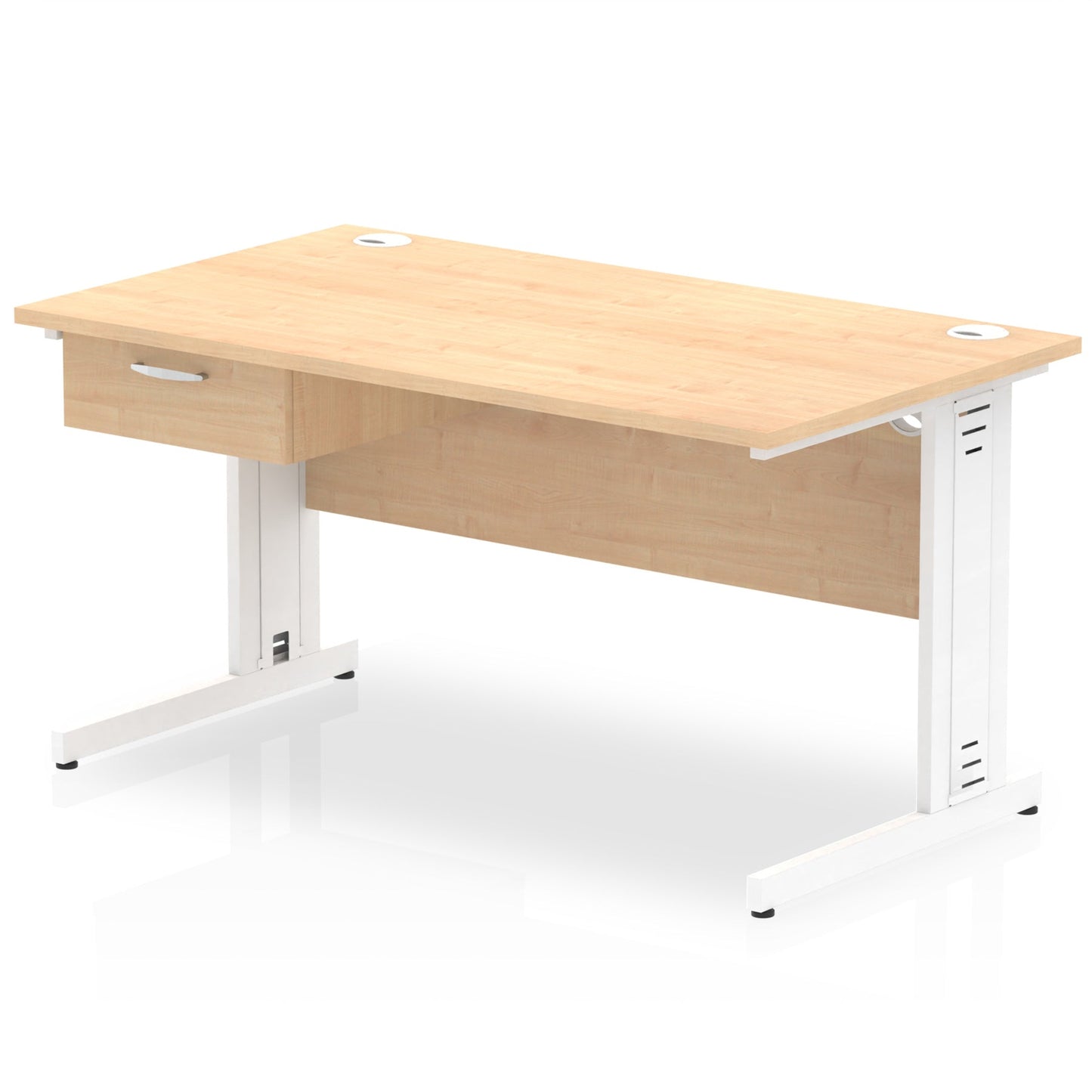 Impulse Cable Managed Straight Desk White Frame With Single One Drawer Fixed Pedestal - Ergometric