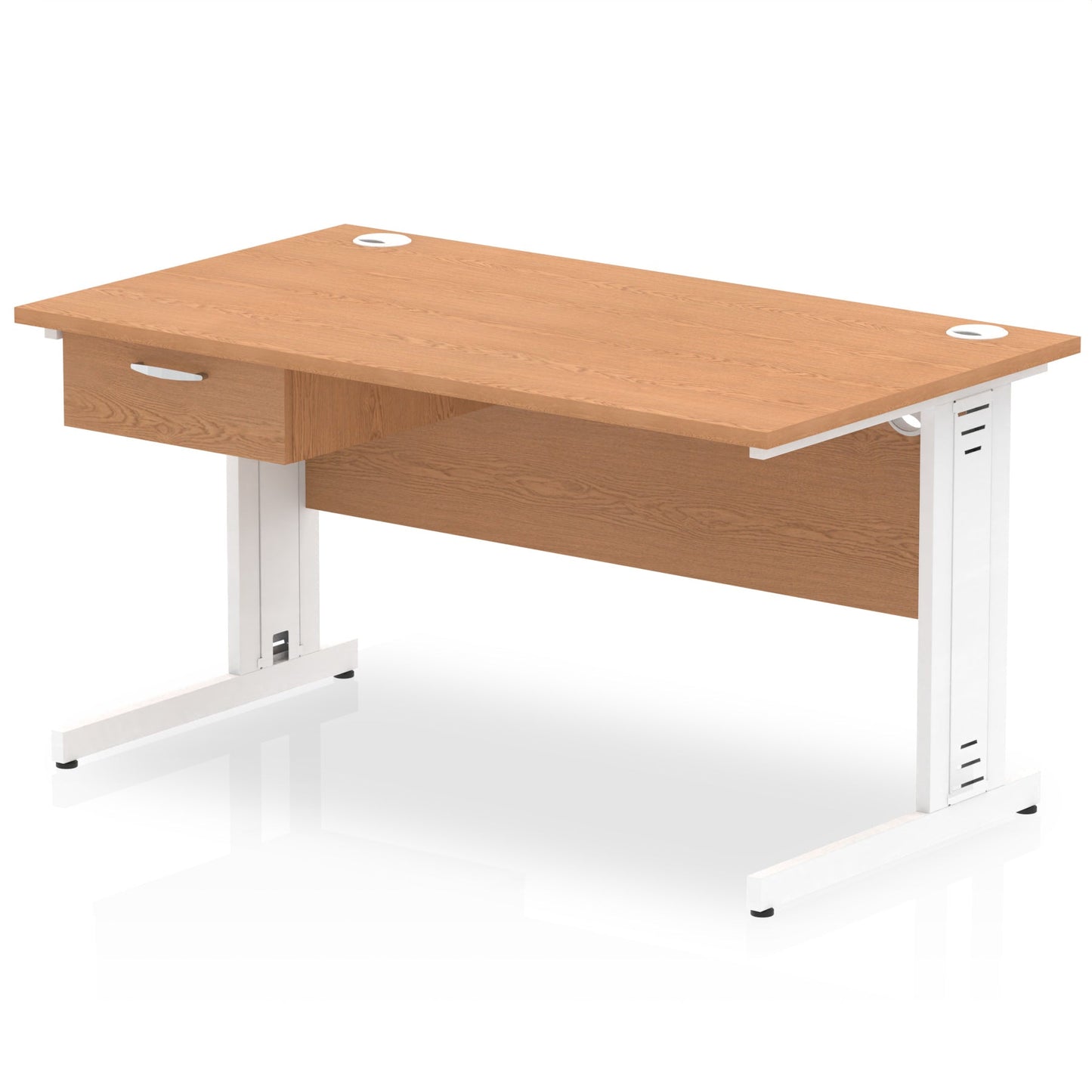 Impulse Cable Managed Straight Desk White Frame With Single One Drawer Fixed Pedestal - Ergometric