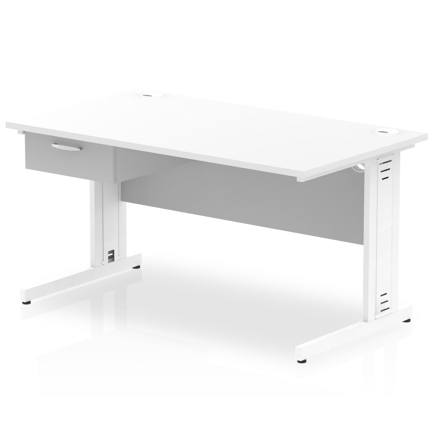 Impulse Cable Managed Straight Desk White Frame With Single One Drawer Fixed Pedestal - Ergometric